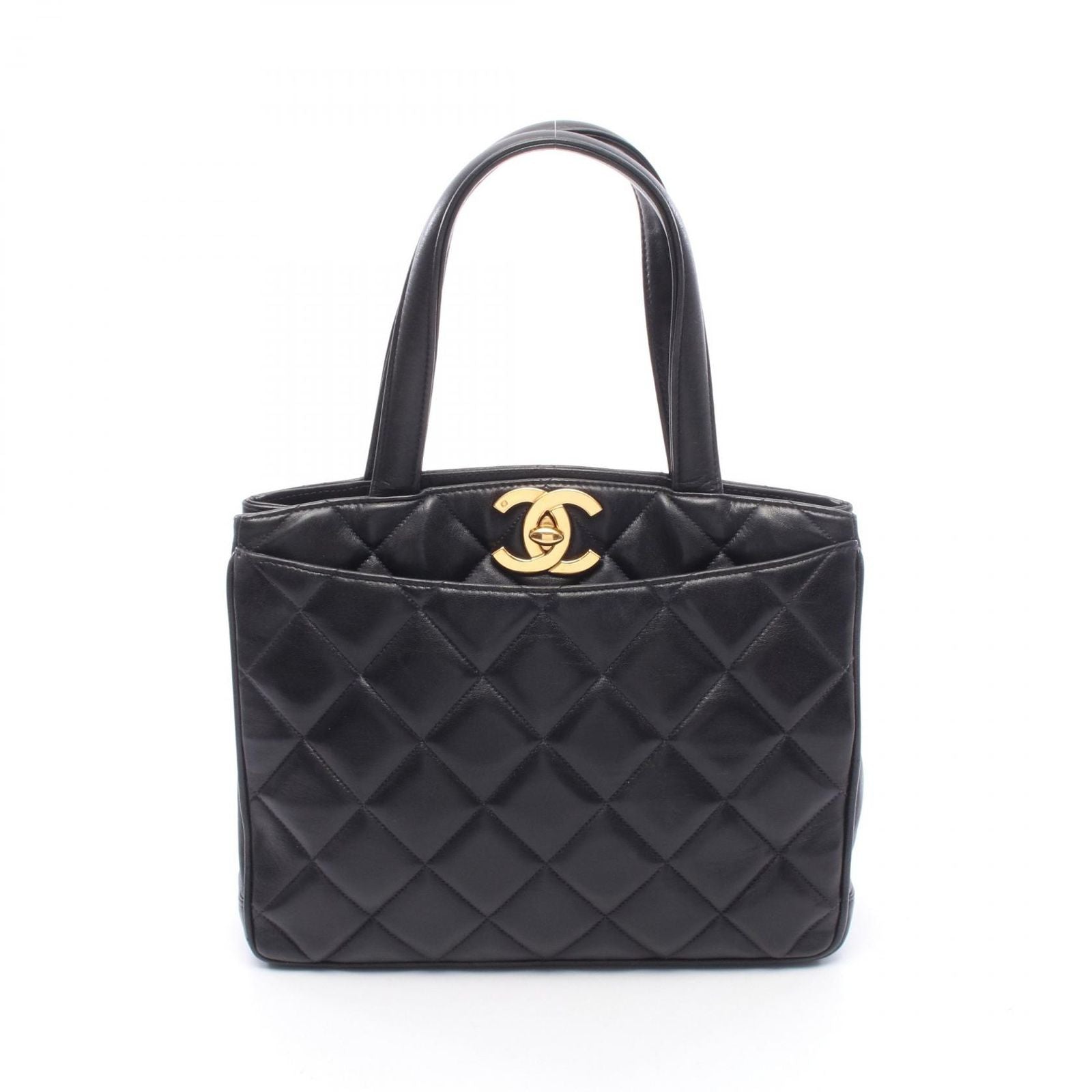 Chanel Tote Quilted Turnlock Navy Lambskin Handbag