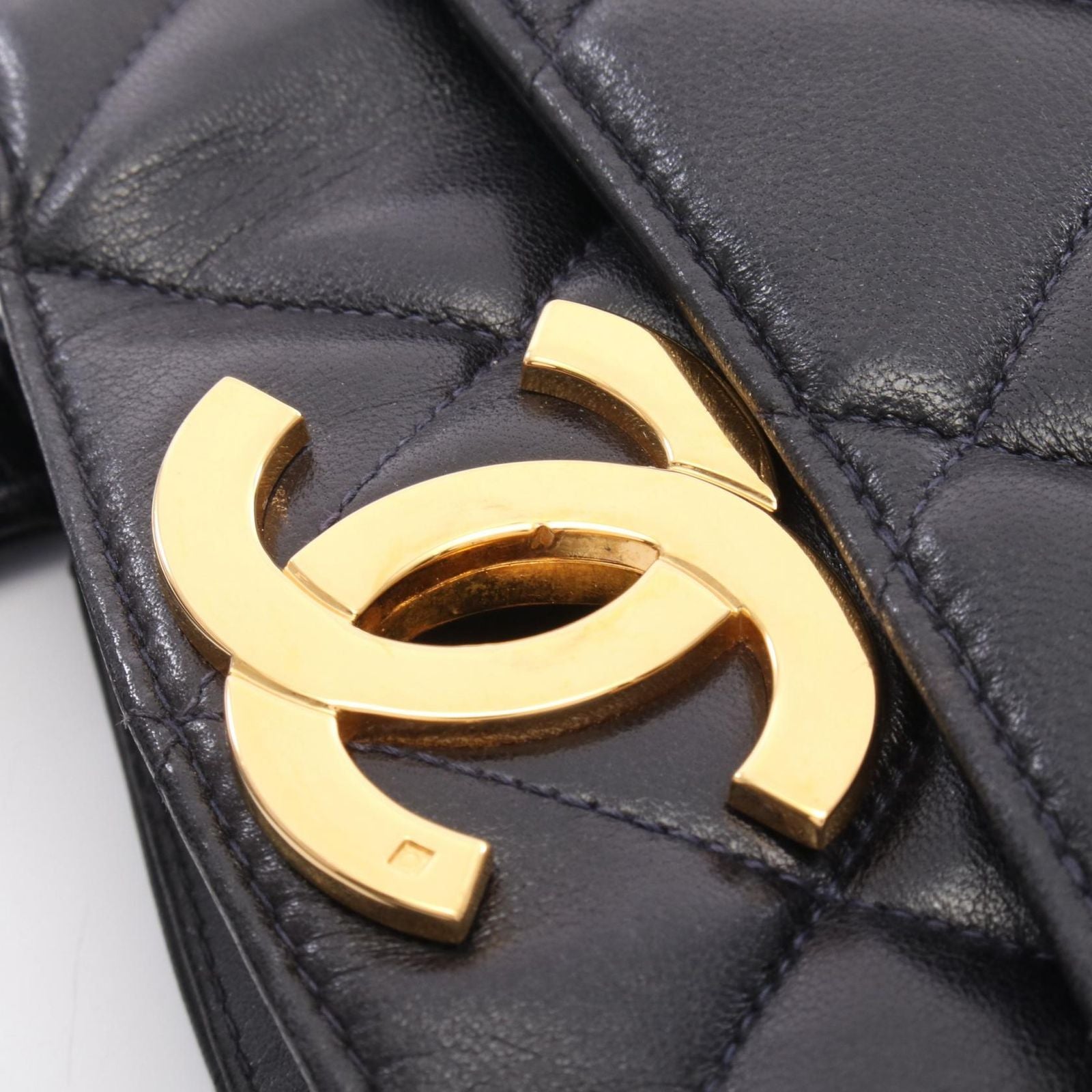 Chanel Tote Quilted Turnlock Navy Lambskin Handbag — view 9