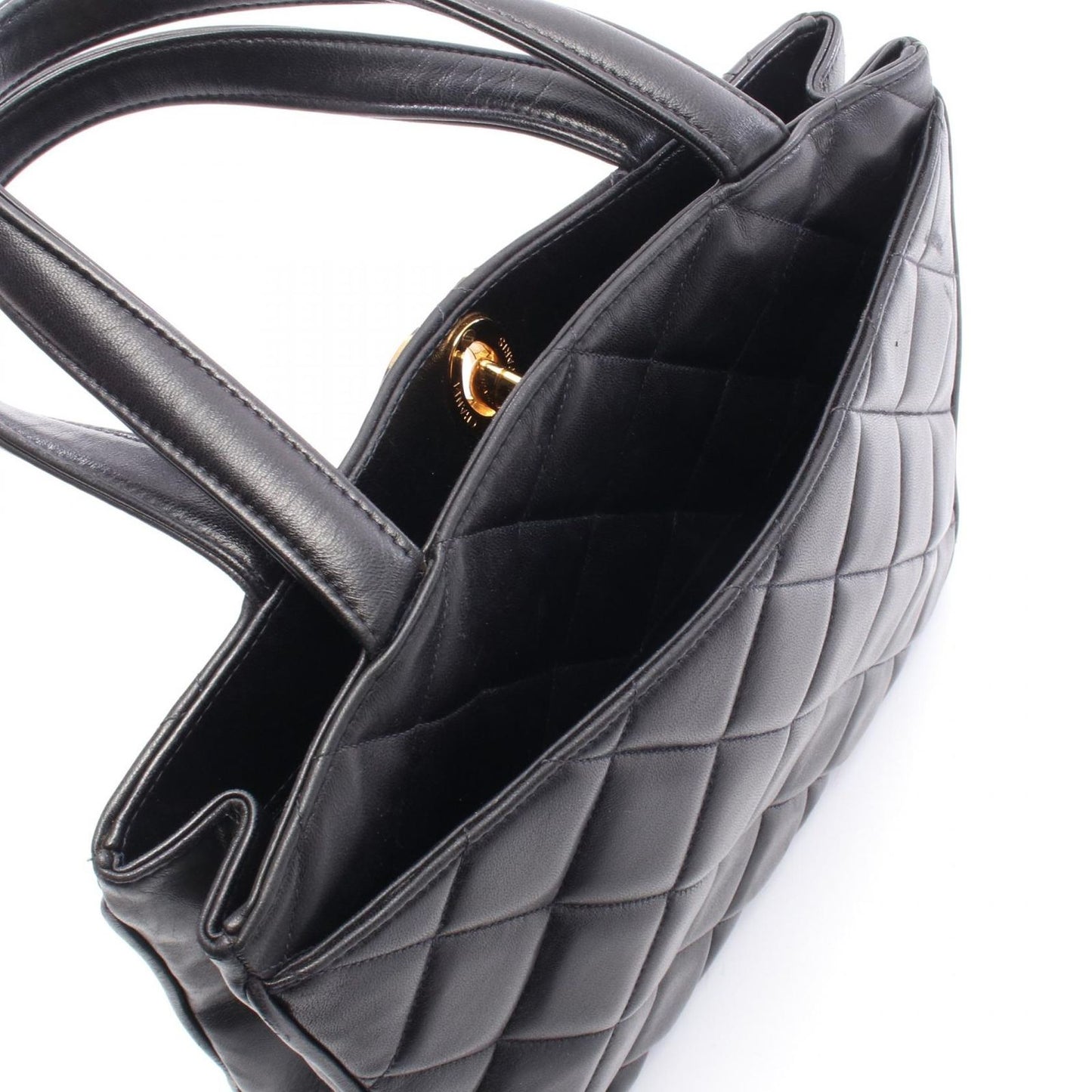 Chanel Tote Quilted Turnlock Navy Lambskin Handbag — view 6