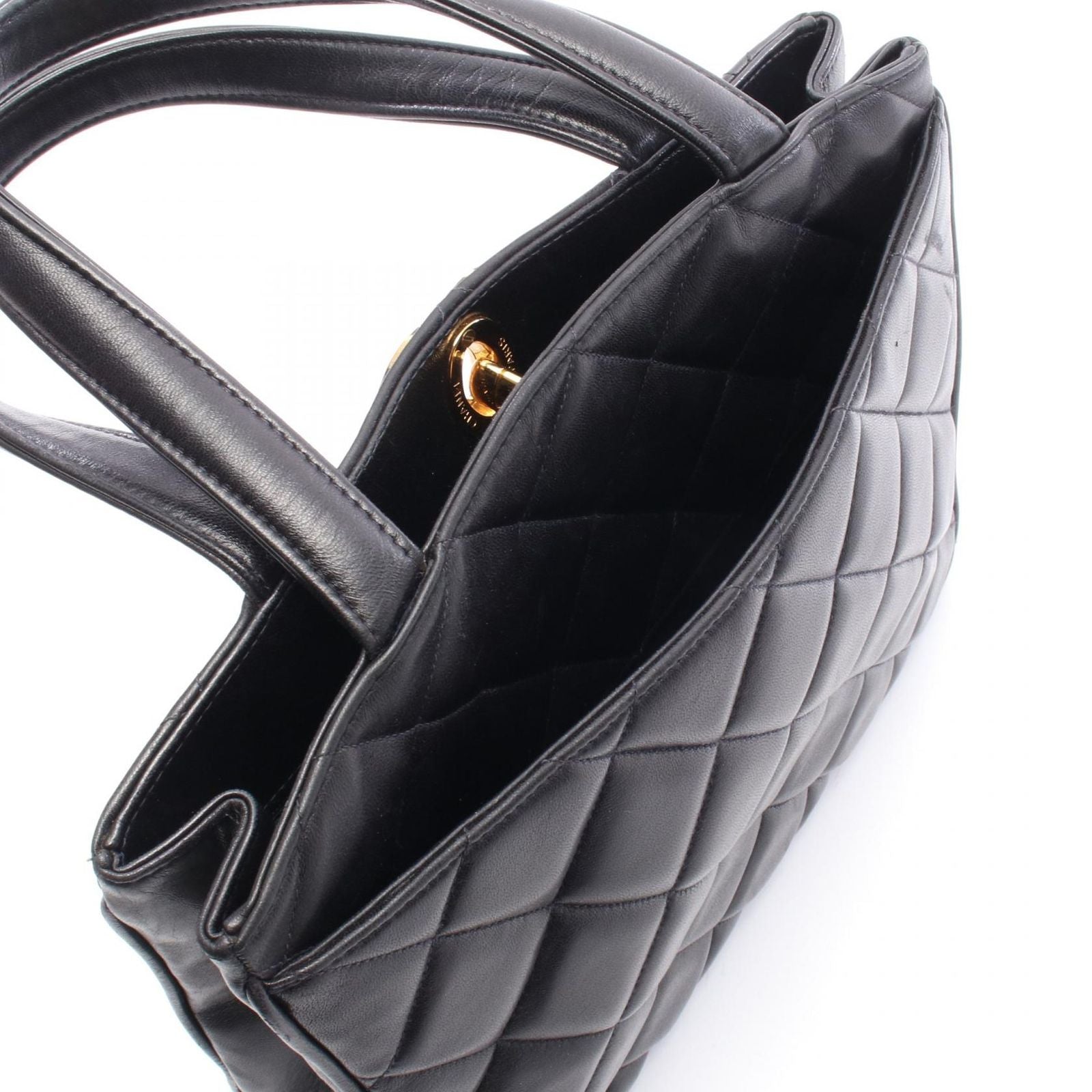 Chanel Tote Quilted Turnlock Navy Lambskin Handbag — view 6