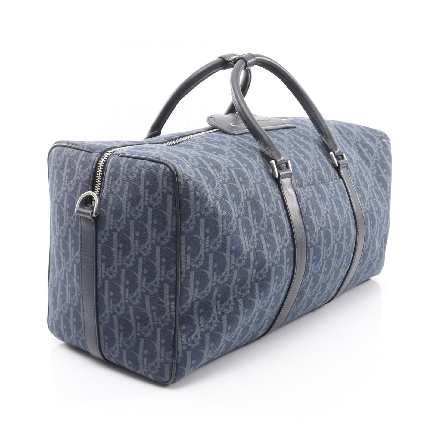 Dior Boston Bag Tears Lango 50 Oblique 2-Way Navy Gray Canvas Leather Piece Sign — view 2