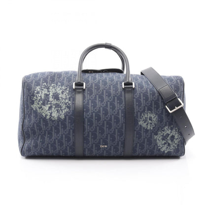 Dior Boston Bag Tears Lango 50 Oblique 2-Way Navy Gray Canvas Leather Piece Sign