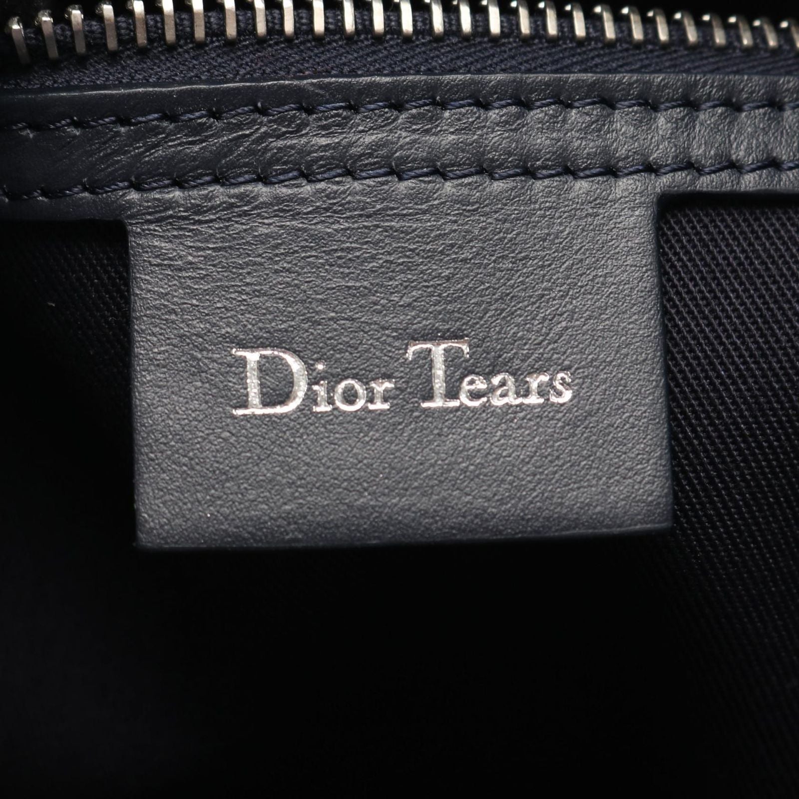 Dior Boston Bag Tears Lango 50 Oblique 2-Way Navy Gray Canvas Leather Piece Sign — view 4