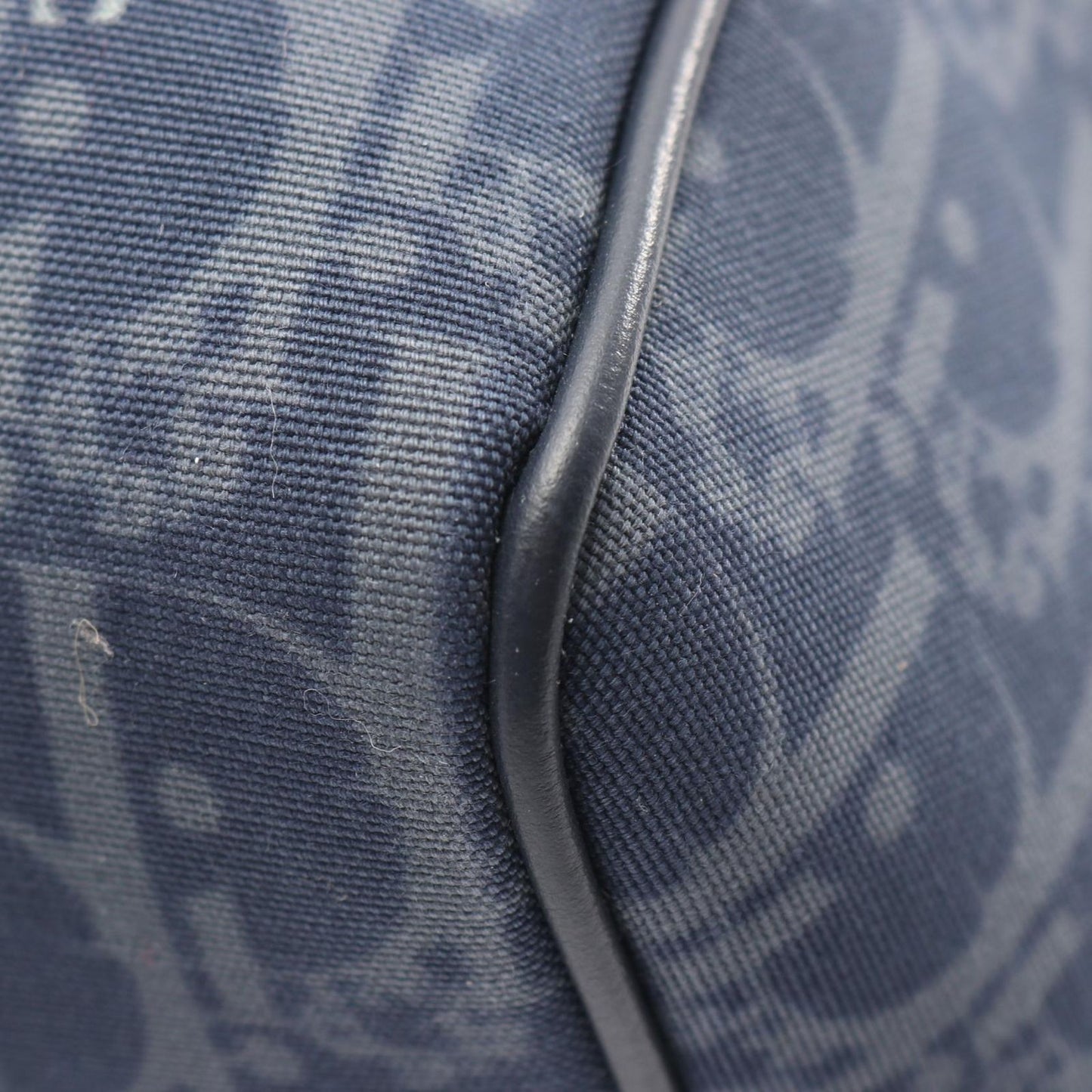 Dior Boston Bag Tears Lango 50 Oblique 2-Way Navy Gray Canvas Leather Piece Sign — view 5
