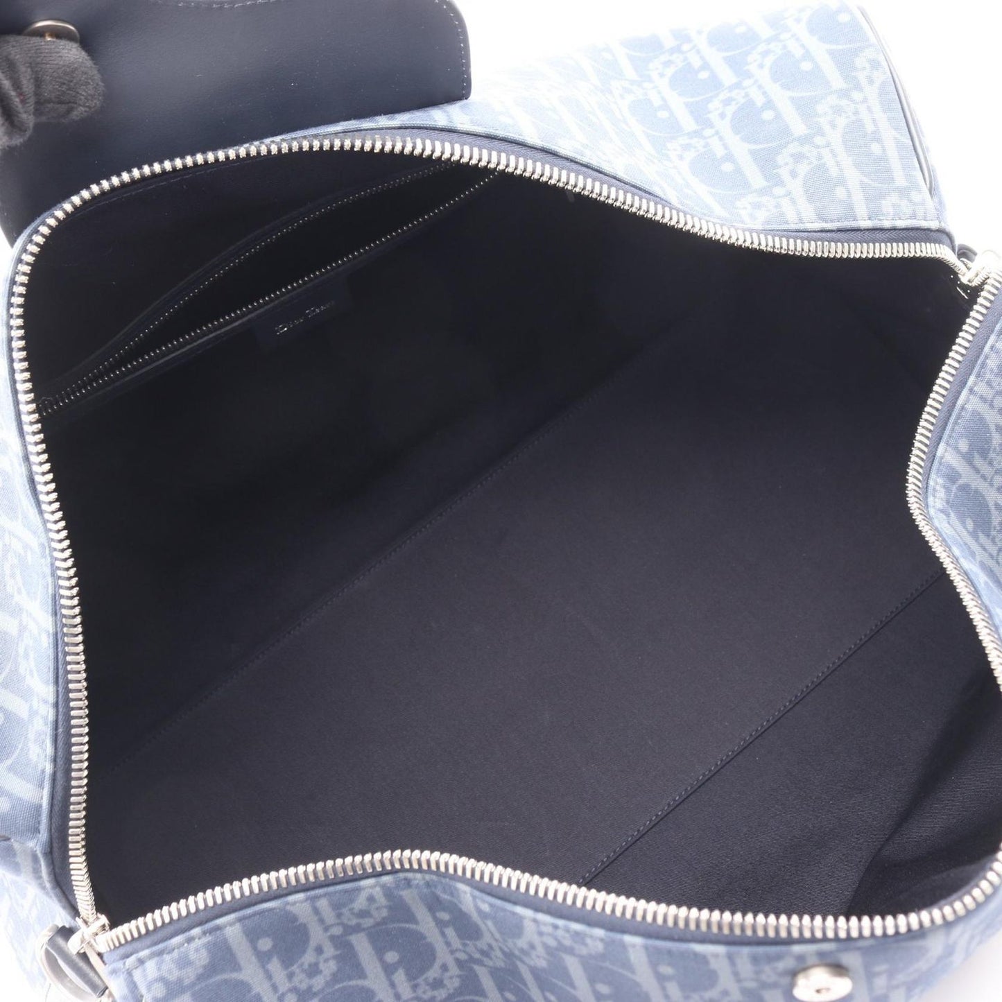 Dior Boston Bag Tears Lango 50 Oblique 2-Way Navy Gray Canvas Leather Piece Sign — view 3