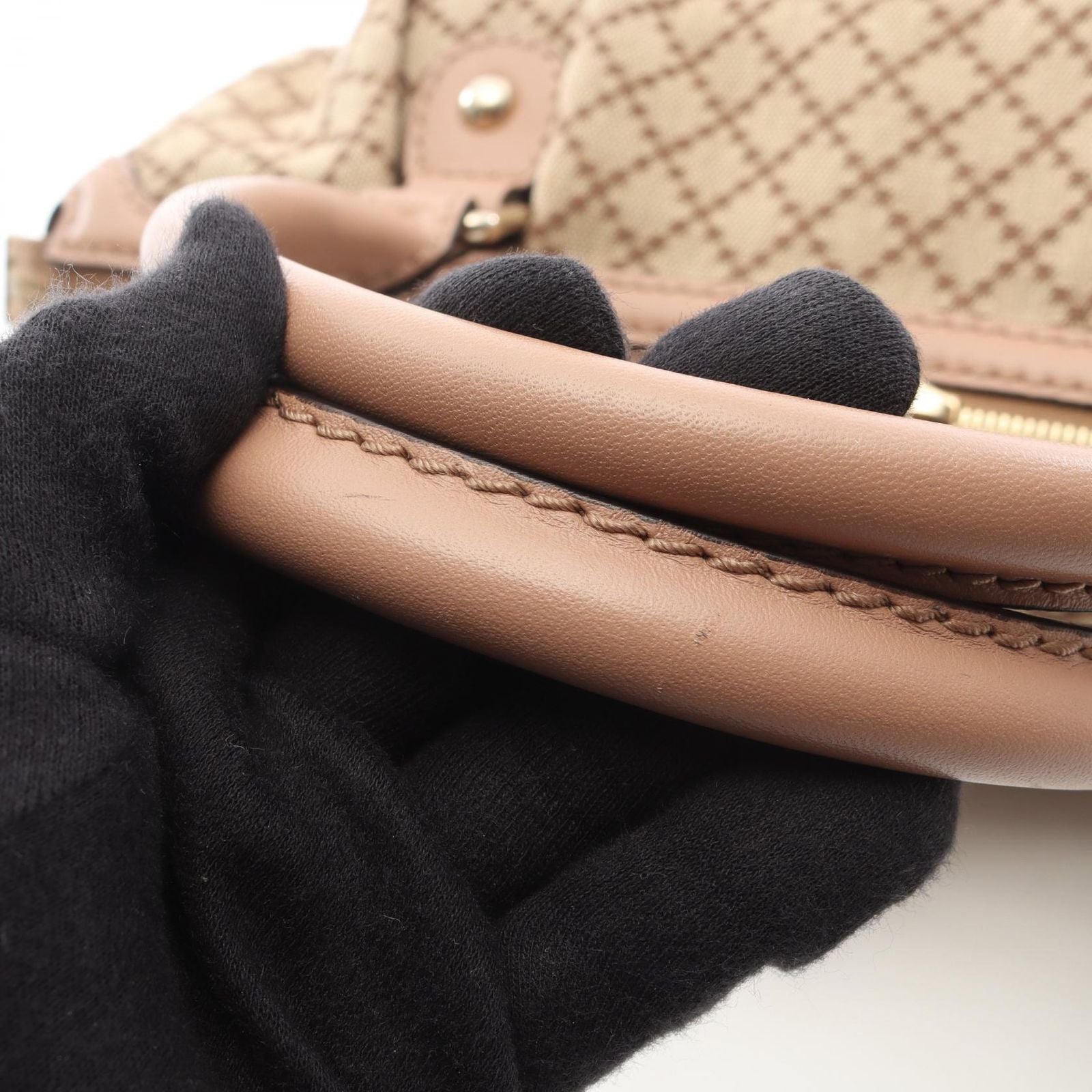 Gucci Handbag Ski Diamante 2-Way Beige Pink Canvas Leather — view 8