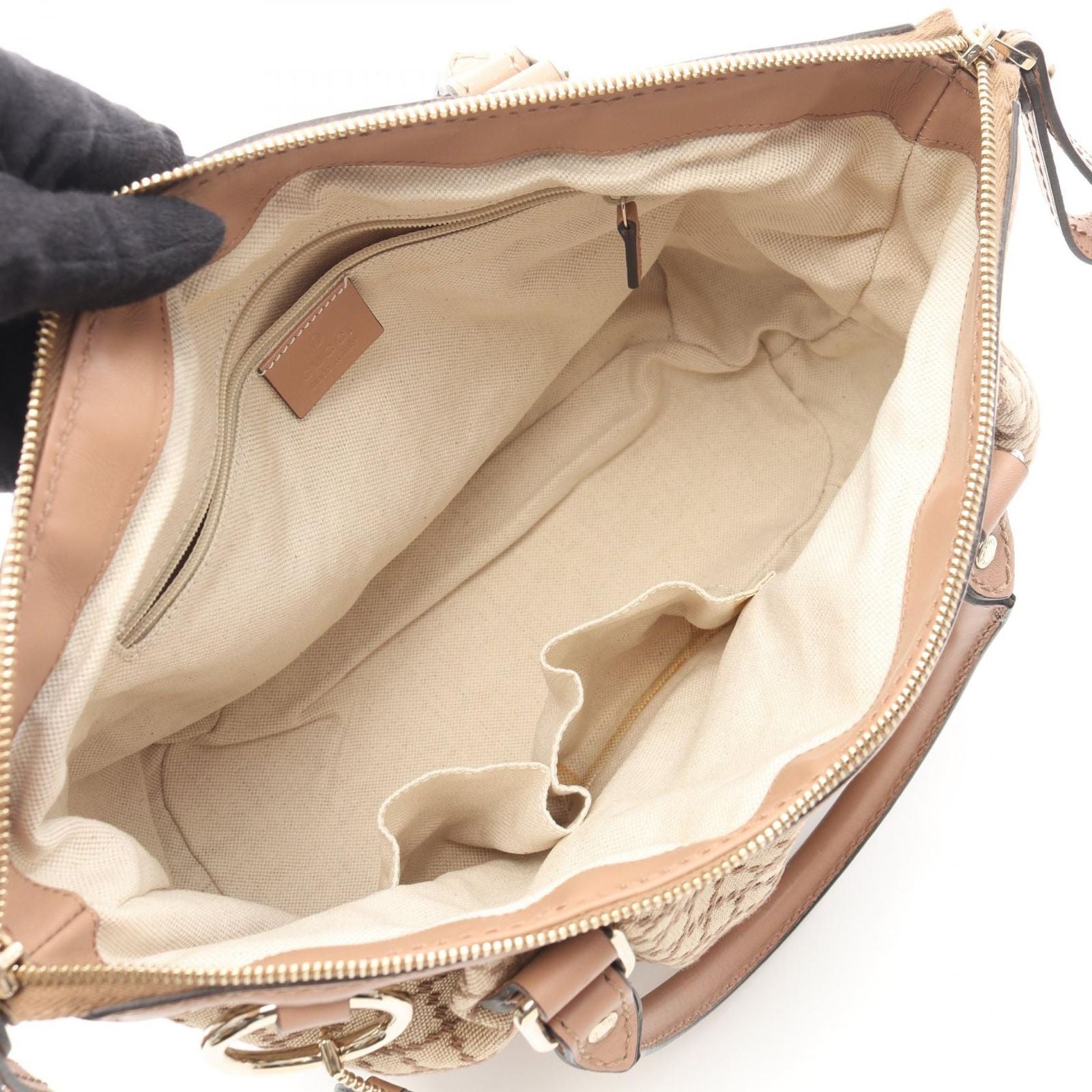 Gucci Handbag Ski Diamante 2-Way Beige Pink Canvas Leather — view 3