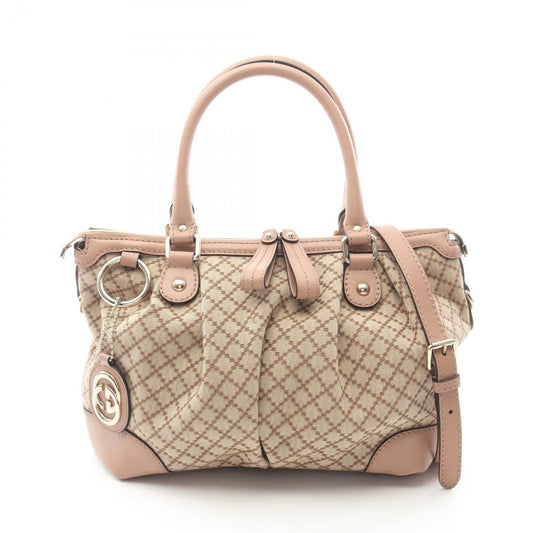 Gucci Handbag Ski Diamante 2-Way Beige Pink Canvas Leather