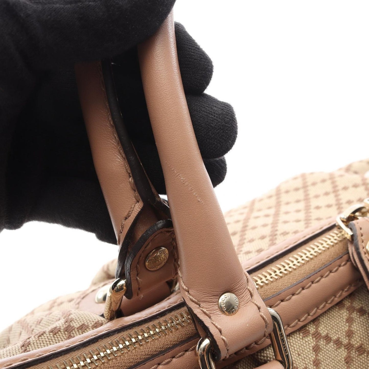 Gucci Handbag Ski Diamante 2-Way Beige Pink Canvas Leather — view 9