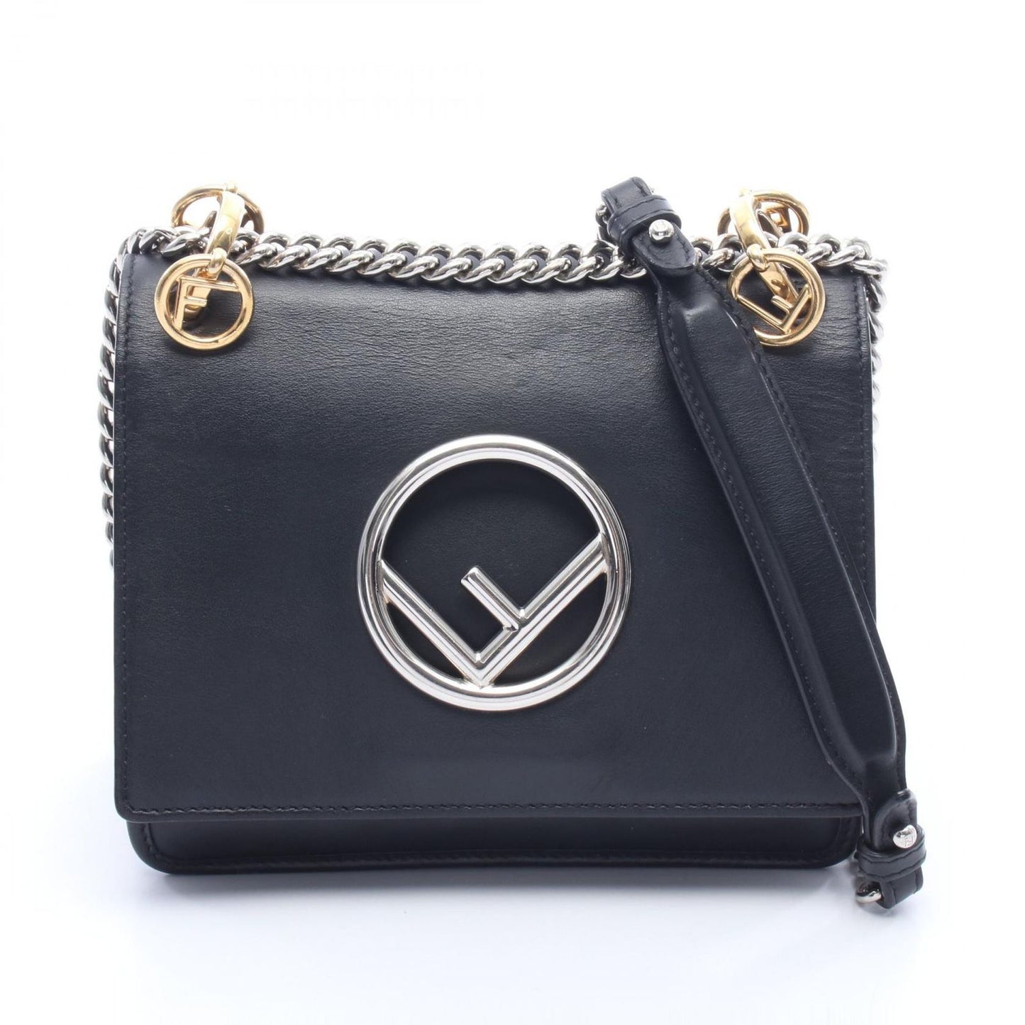 Fendi Shoulder Bag Canai Black Leather Mini Chain