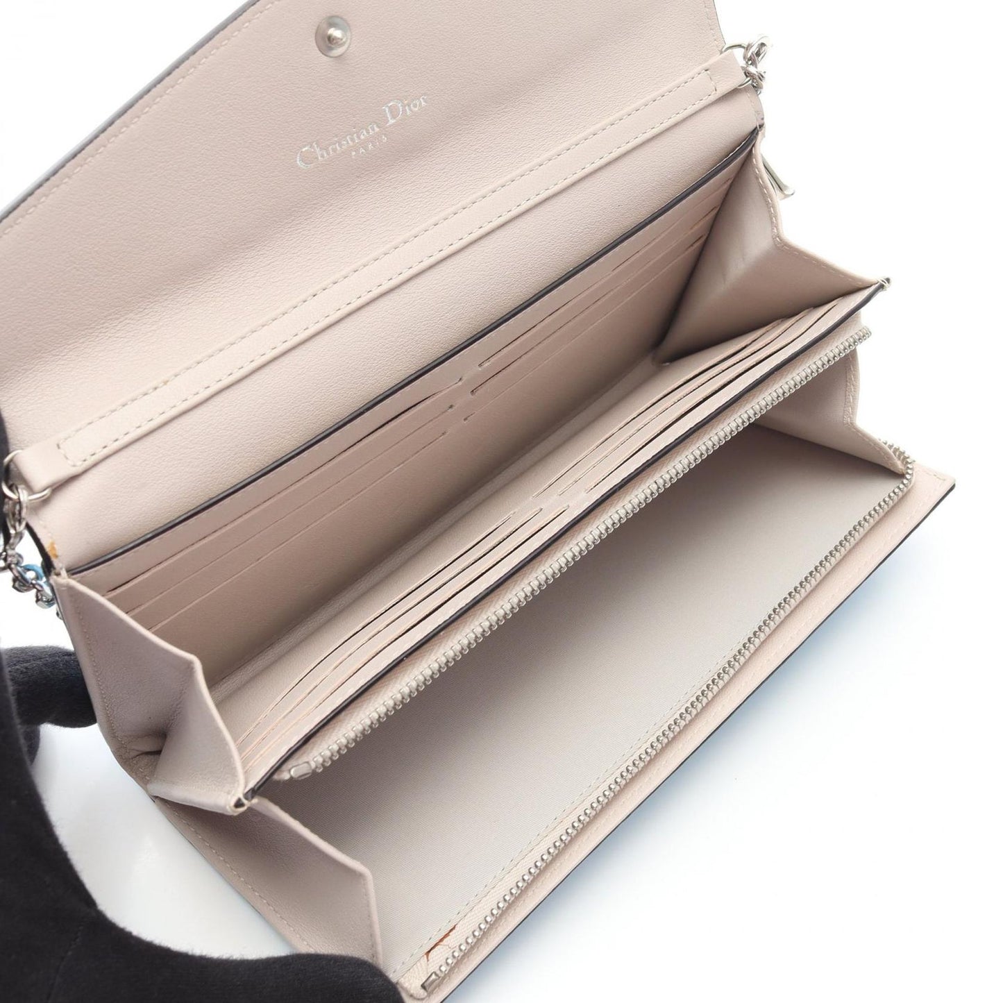 Dior Bifold Wallet Diorissimo L'encontre Chain Blue Leather — view 3