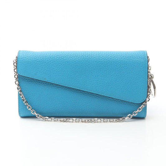 Dior Bifold Wallet Diorissimo L'encontre Chain Blue Leather