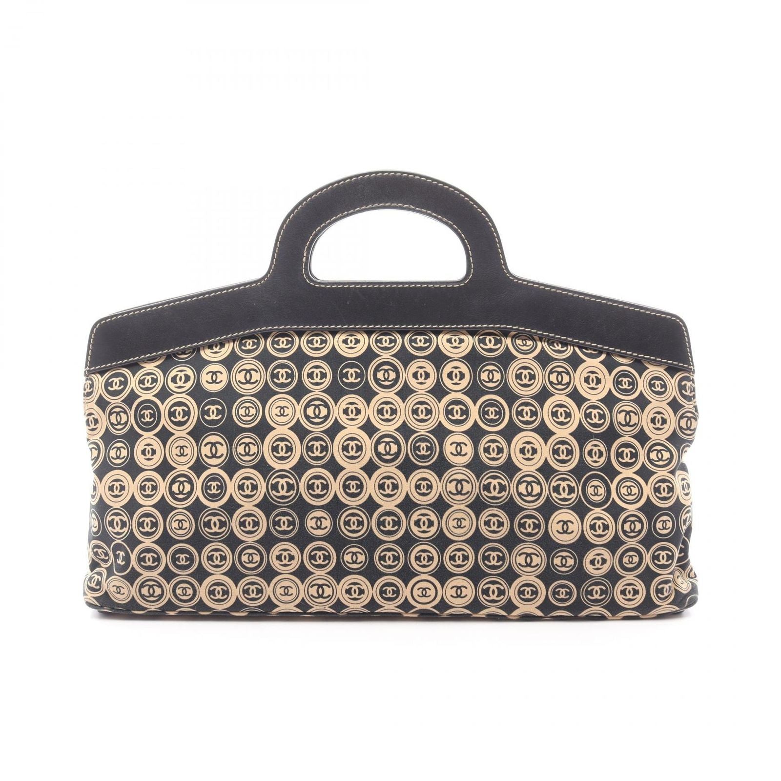 Chanel Handbag Black Beige Leather CC Logo