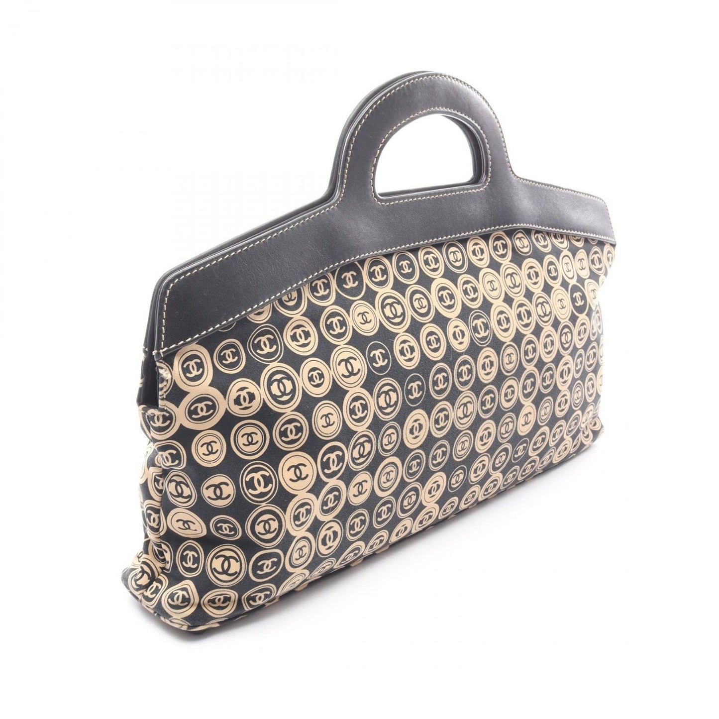 Chanel Handbag Black Beige Leather CC Logo — view 2
