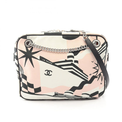Chanel Shoulder Bag Pausa Lapausa Cruz Line White Light Pink Canvas Leather