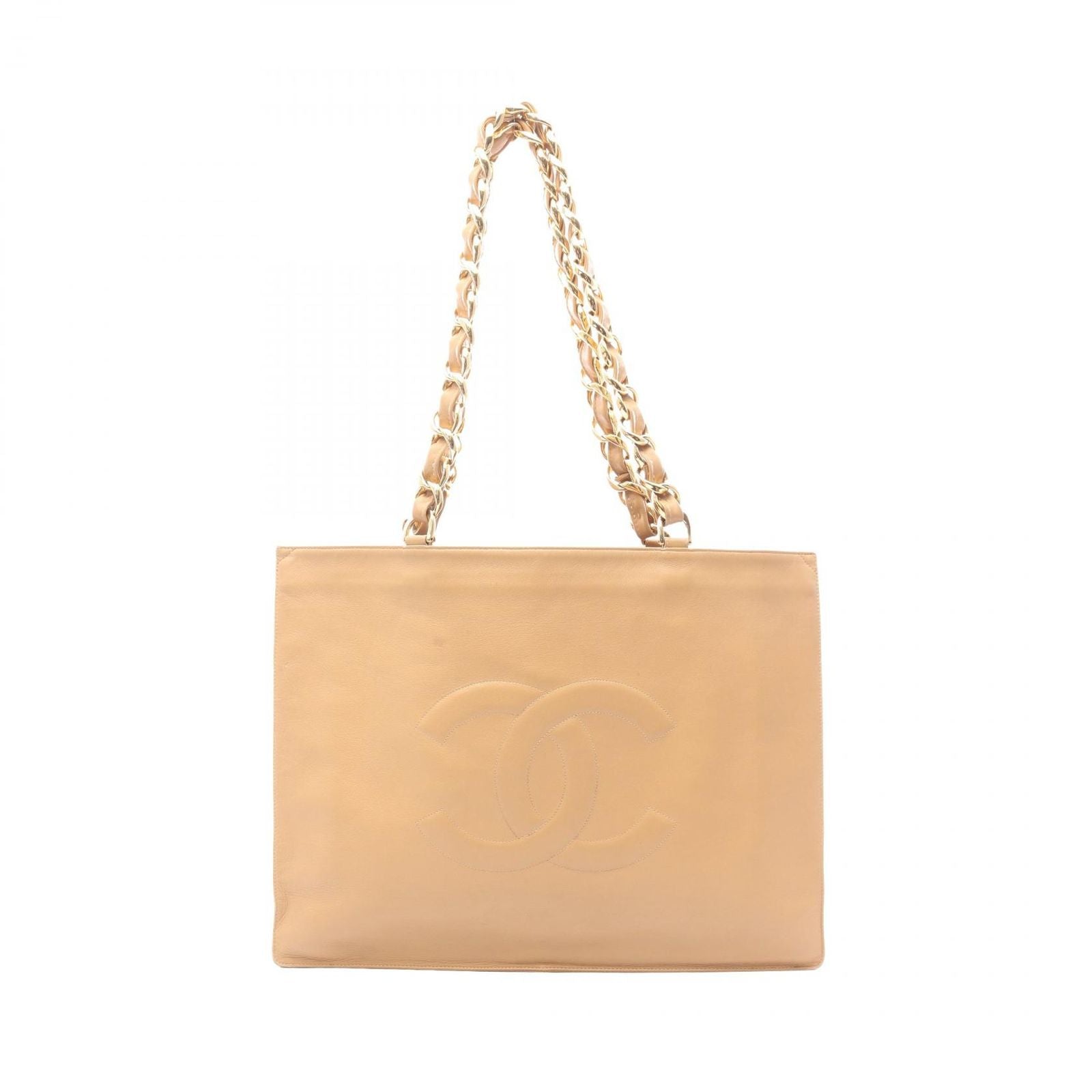 Chanel Tote Big CC Logo Beige Lambskin Jumbo CC Chain