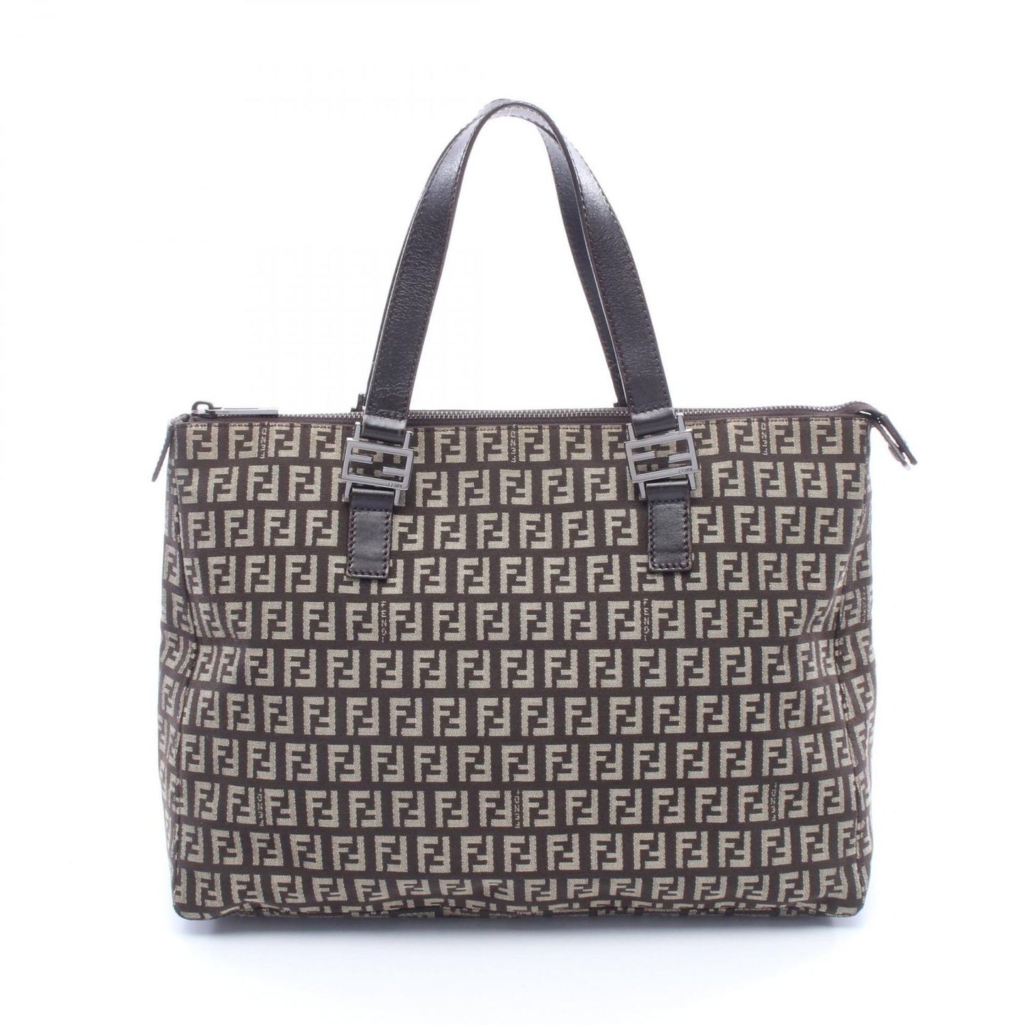 Fendi Tote Zucchino Brown Canvas Leather