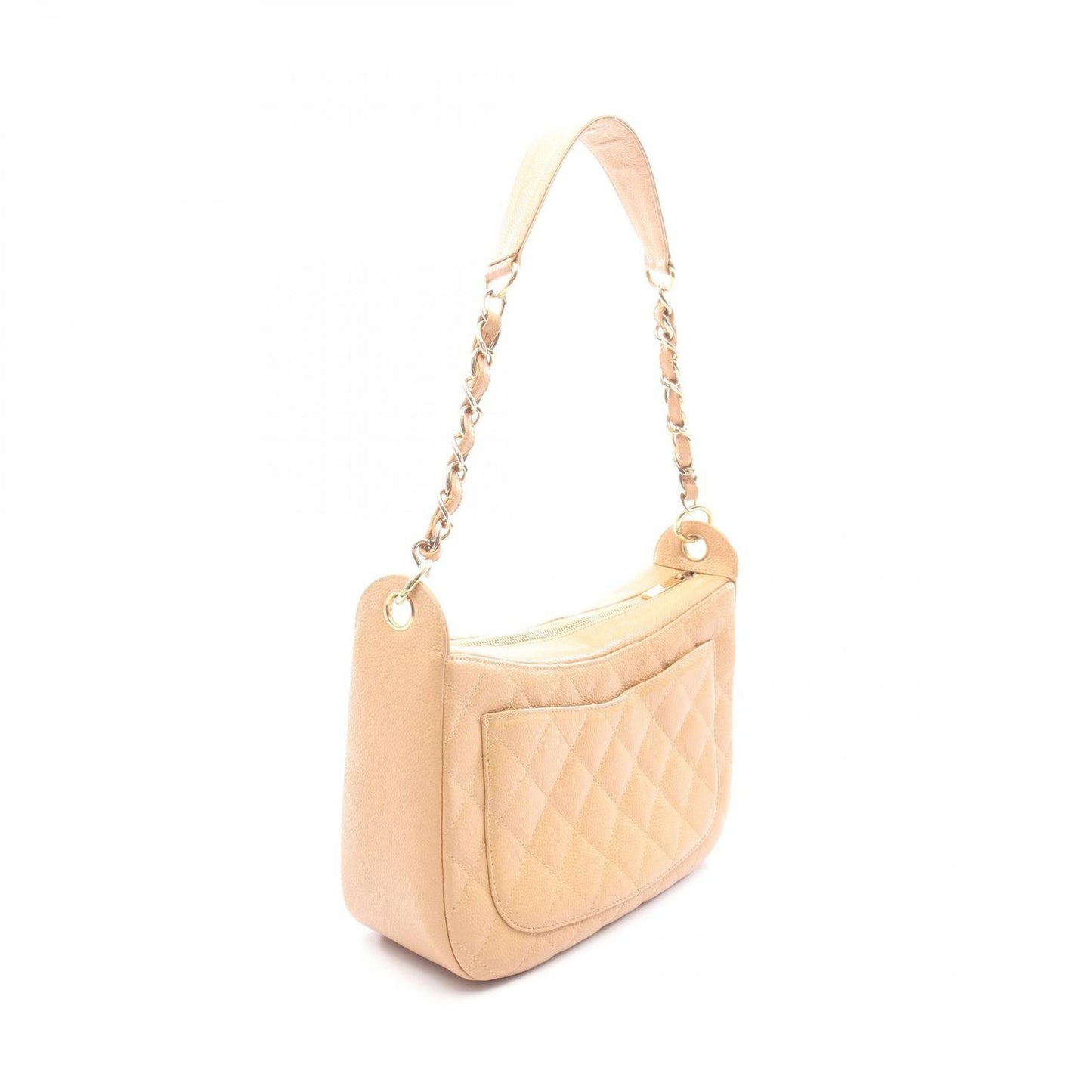 Chanel Shoulder Bag Quilted Beige Caviar Leather CC Logo — view 2