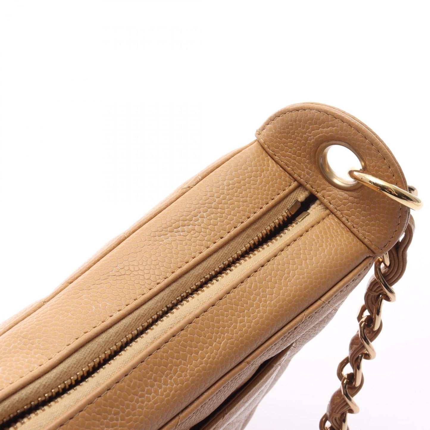 Chanel Shoulder Bag Quilted Beige Caviar Leather CC Logo — view 9
