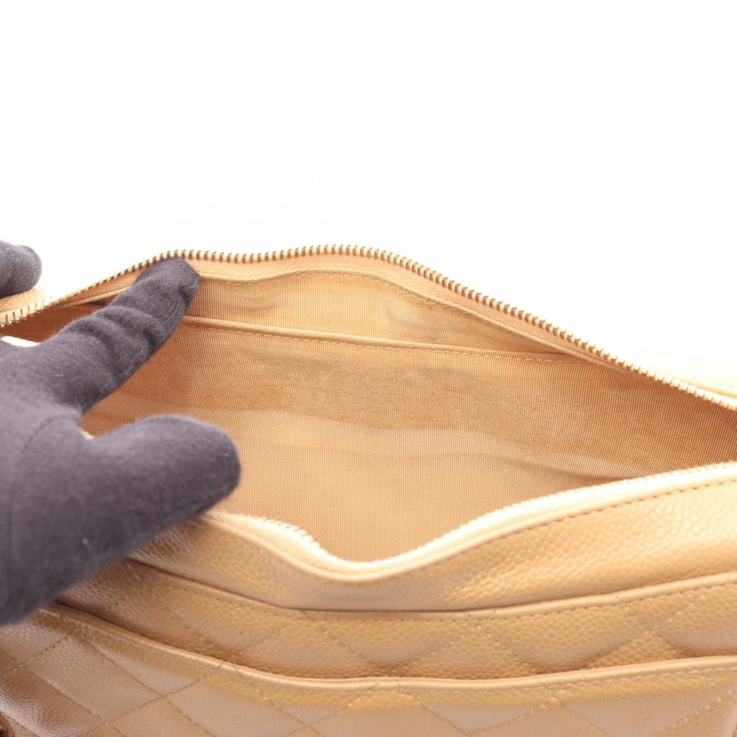 Chanel Shoulder Bag Quilted Beige Caviar Leather CC Logo — view 6