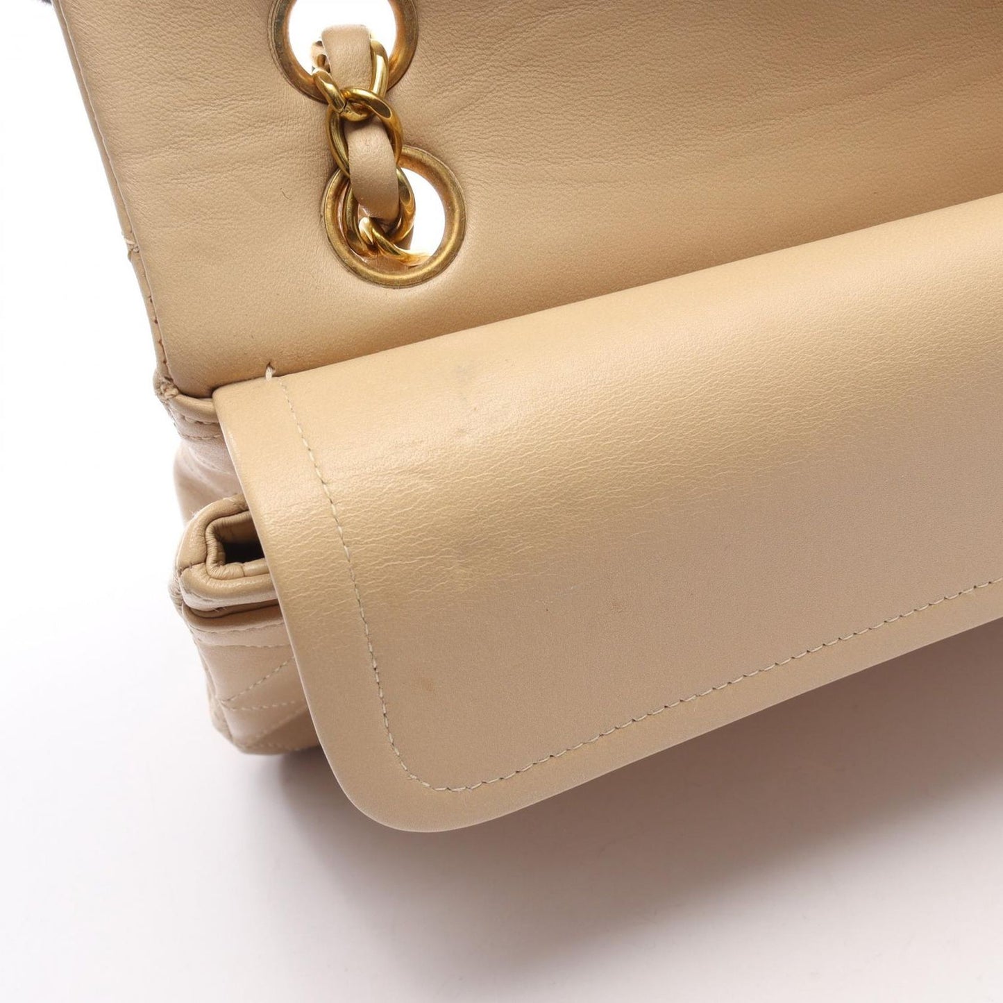 Chanel Shoulder Bag Quilted Double Flap Beige Lambskin Chain — view 8
