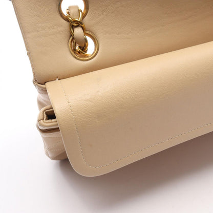 Chanel Shoulder Bag Quilted Double Flap Beige Lambskin Chain — view 8