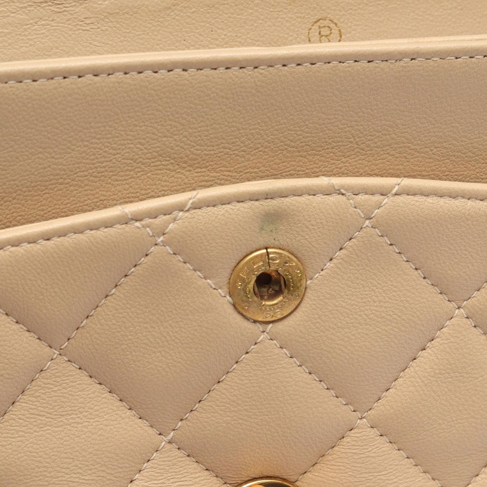 Chanel Shoulder Bag Quilted Double Flap Beige Lambskin Chain — view 7