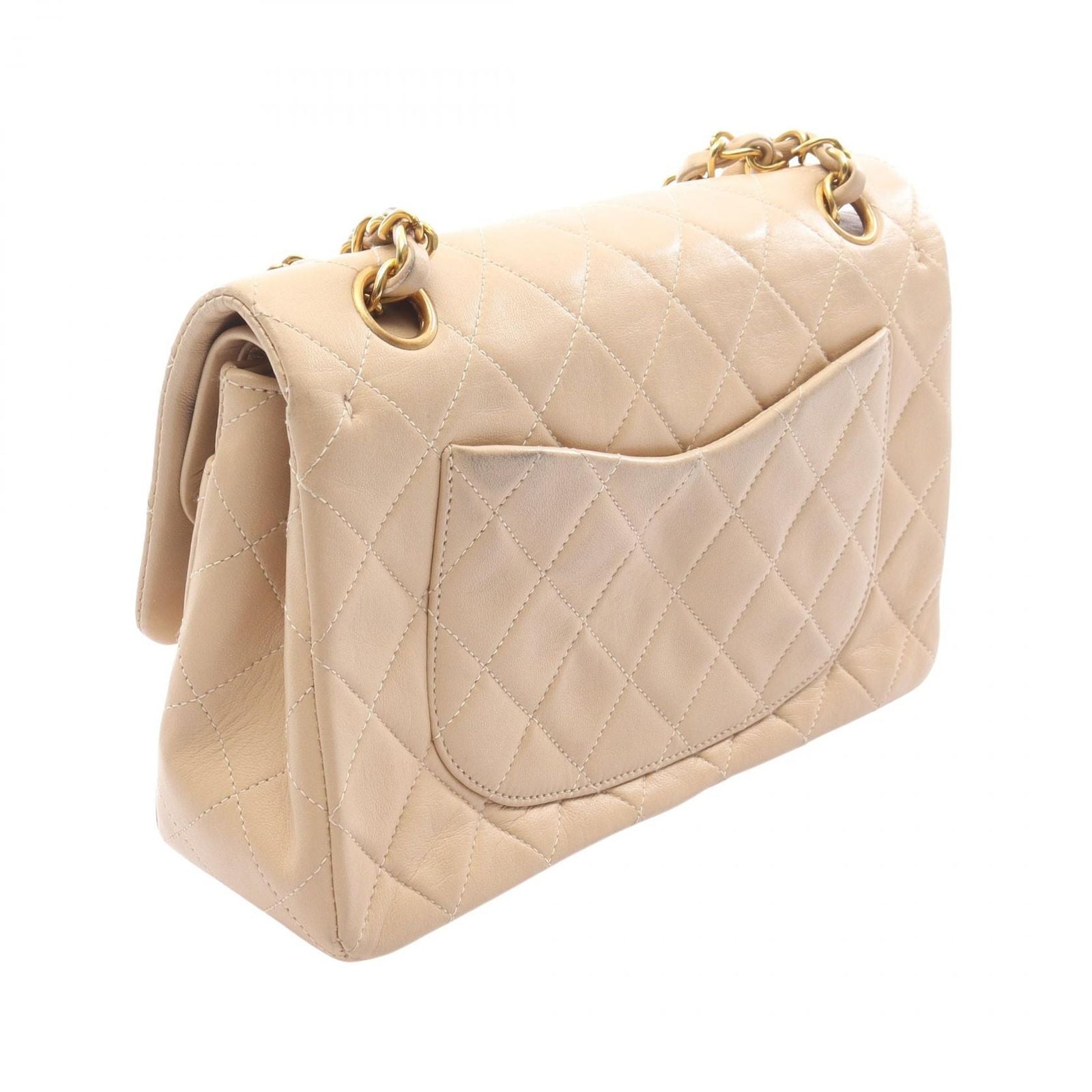 Chanel Shoulder Bag Quilted Double Flap Beige Lambskin Chain — view 2