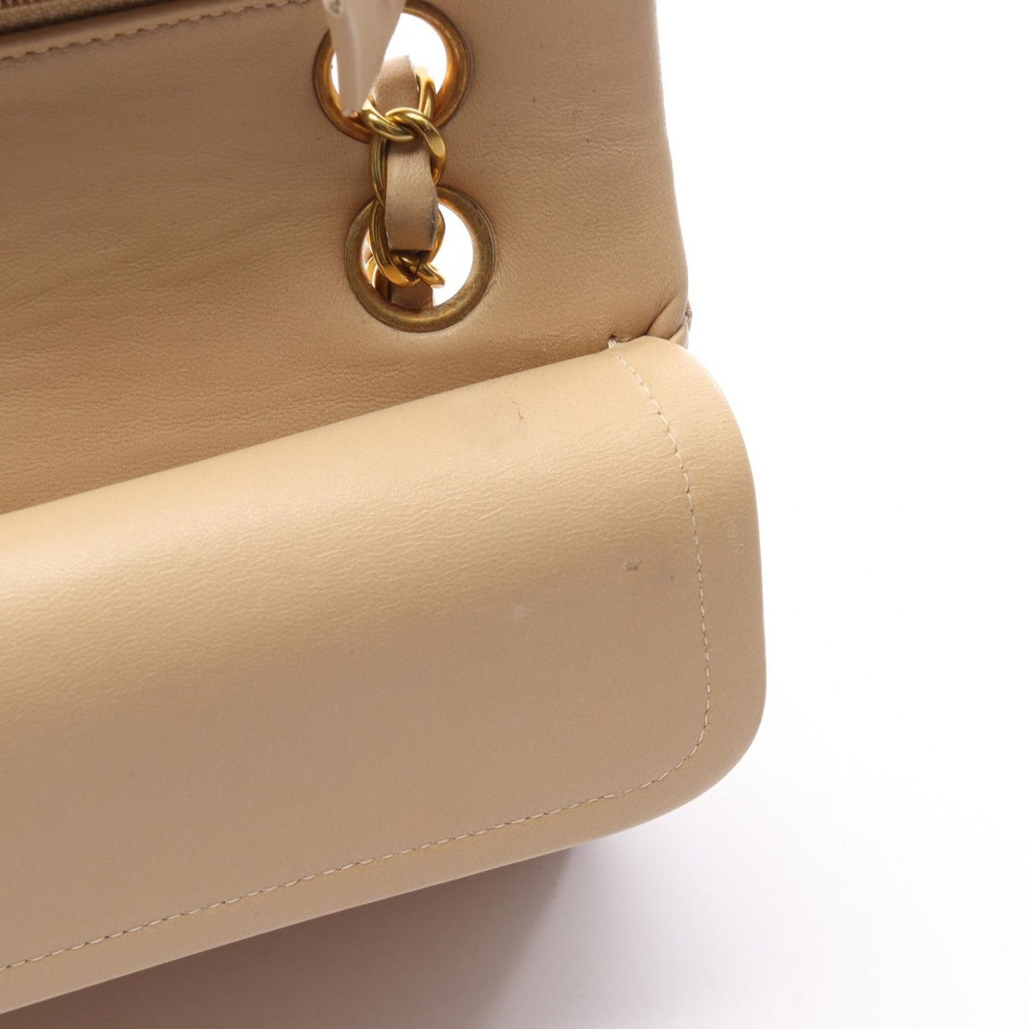 Chanel Shoulder Bag Quilted Double Flap Beige Lambskin Chain — view 9
