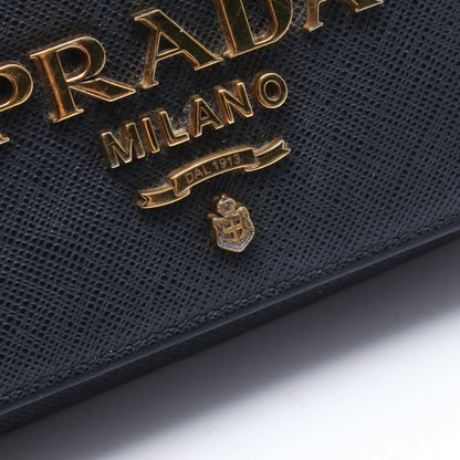 Prada Shoulder Bag Black Leather Logo Chain — view 5