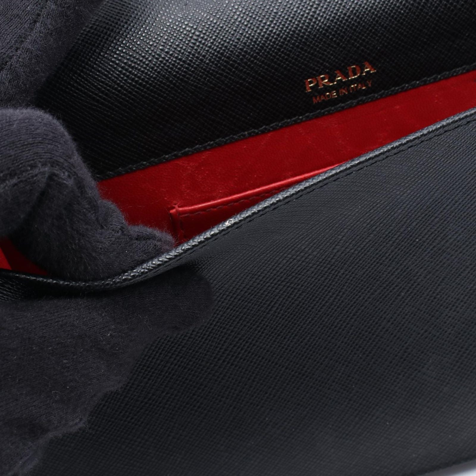 Prada Shoulder Bag Black Leather Logo Chain — view 9