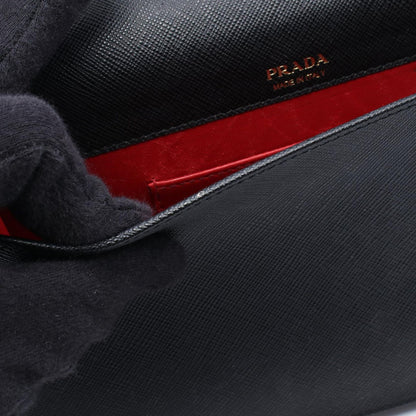 Prada Shoulder Bag Black Leather Logo Chain — view 9