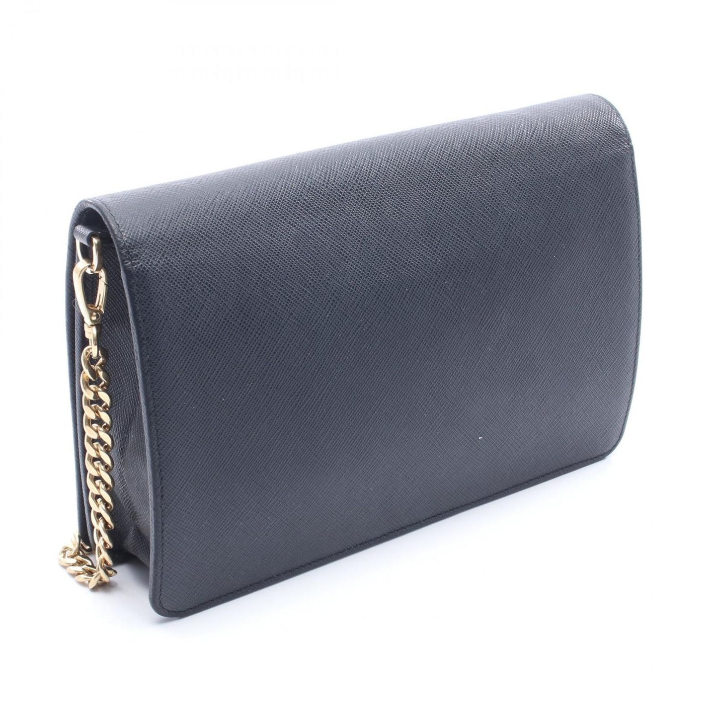 Prada Shoulder Bag Black Leather Logo Chain — view 2