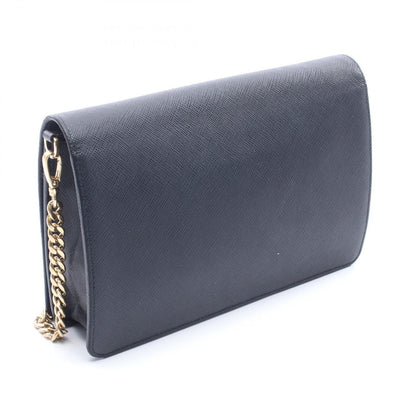 Prada Shoulder Bag Black Leather Logo Chain — view 2
