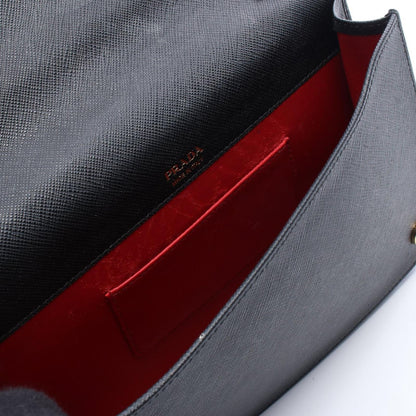 Prada Shoulder Bag Black Leather Logo Chain — view 8