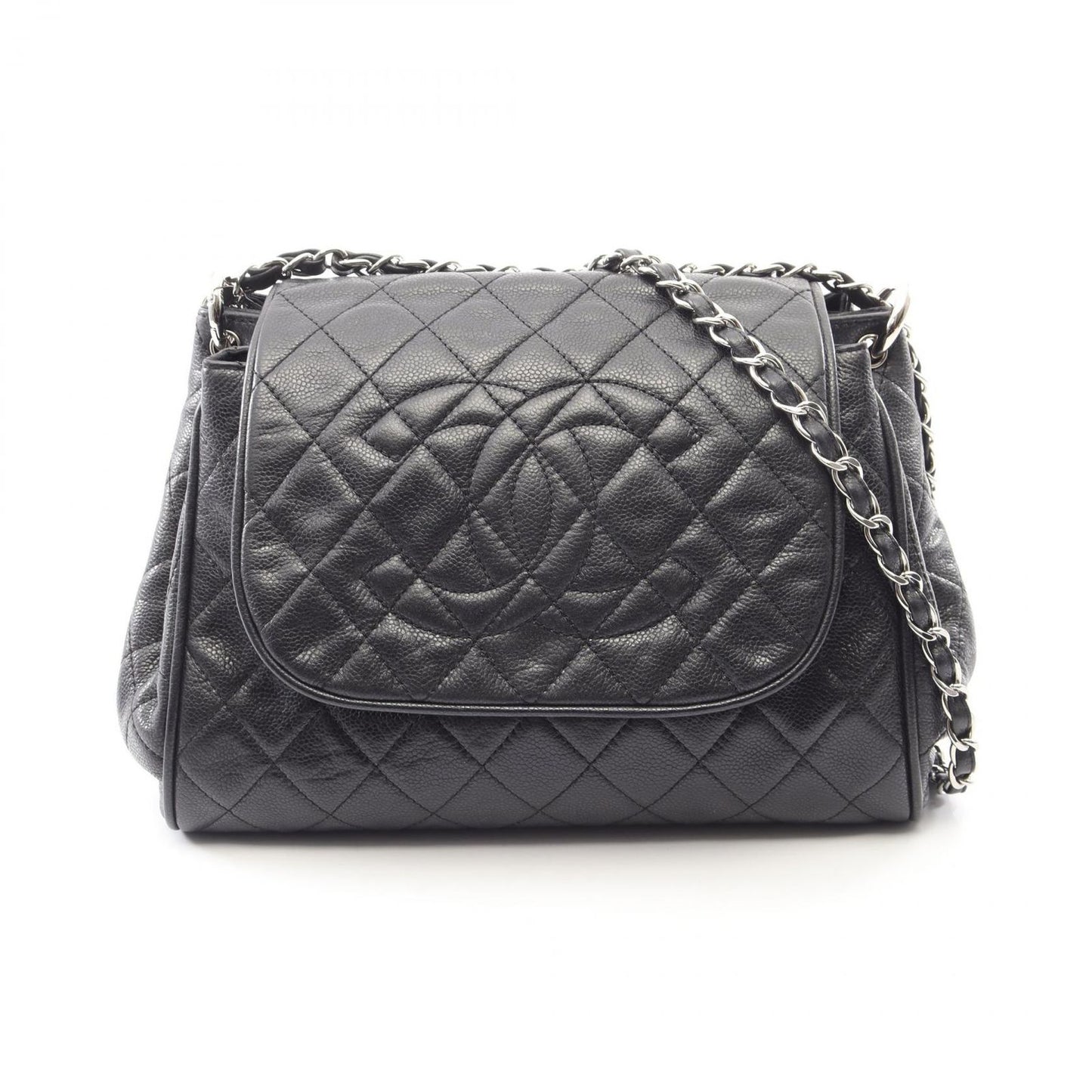 Chanel Shoulder Bag Quilted Black Caviar Leather Chain