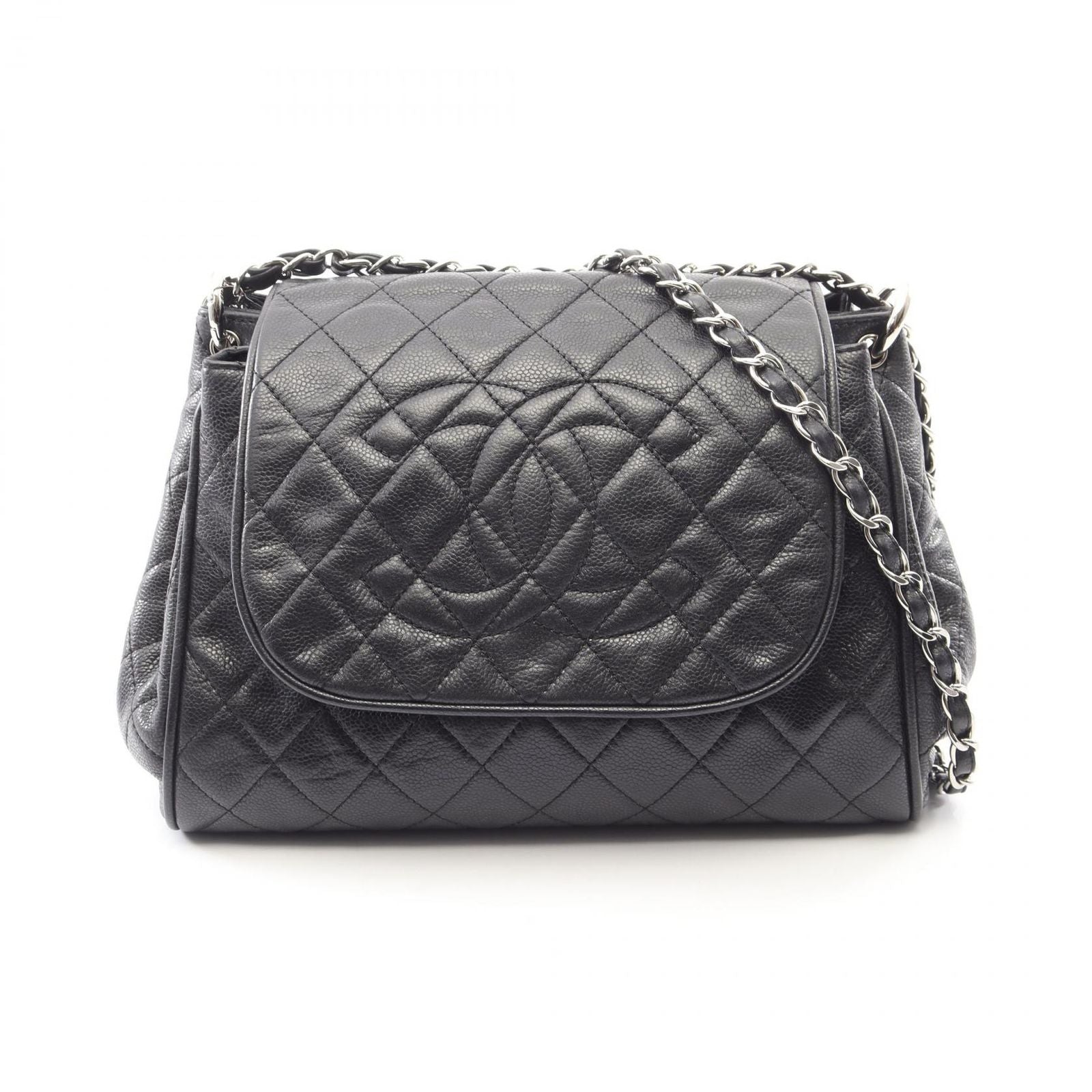 Chanel Shoulder Bag Quilted Black Caviar Leather Chain