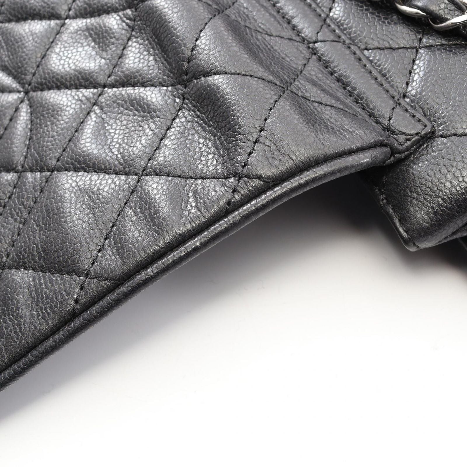 Chanel Shoulder Bag Quilted Black Caviar Leather Chain — view 8