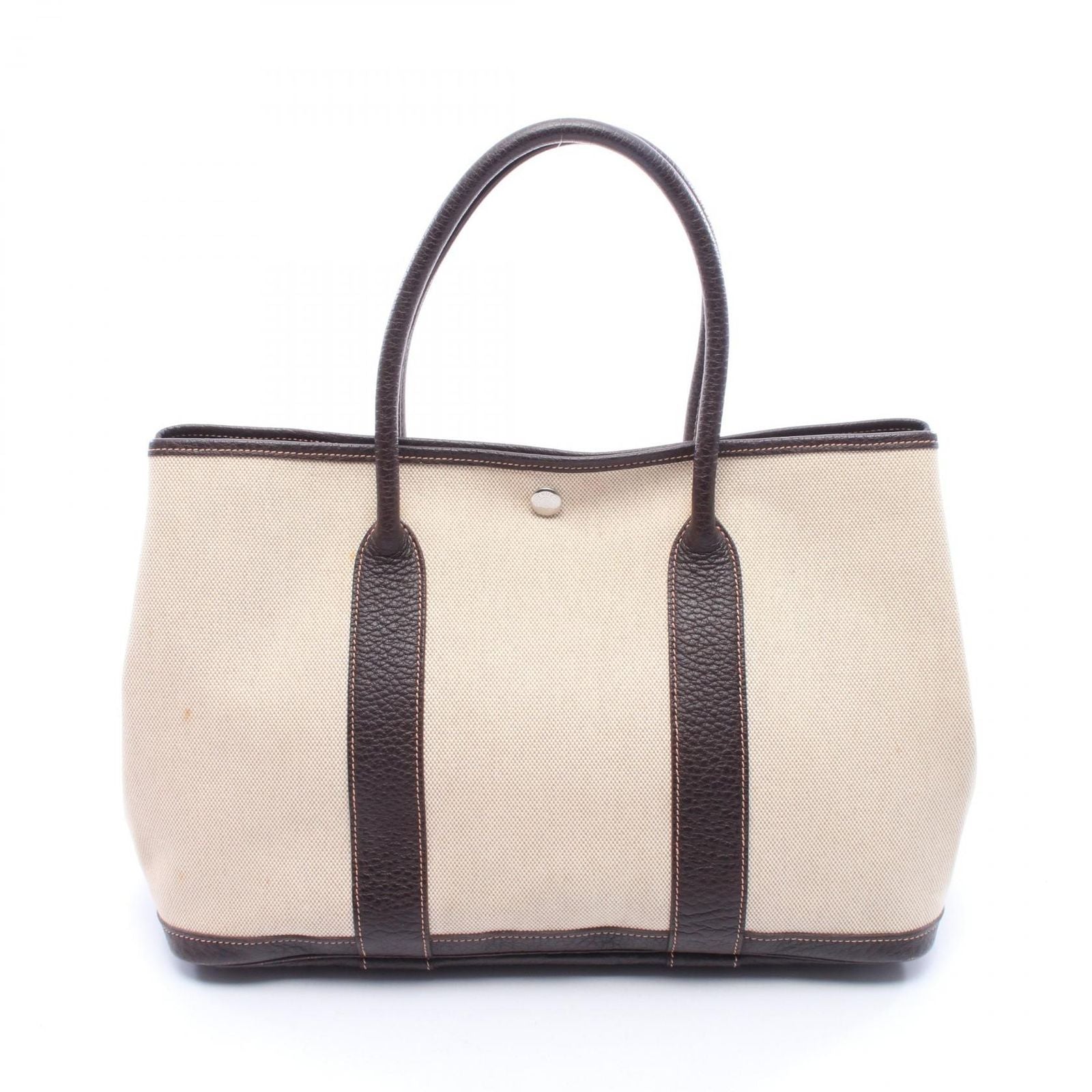 Hermes Tote Garden Party PM Ecru Brown Leather
