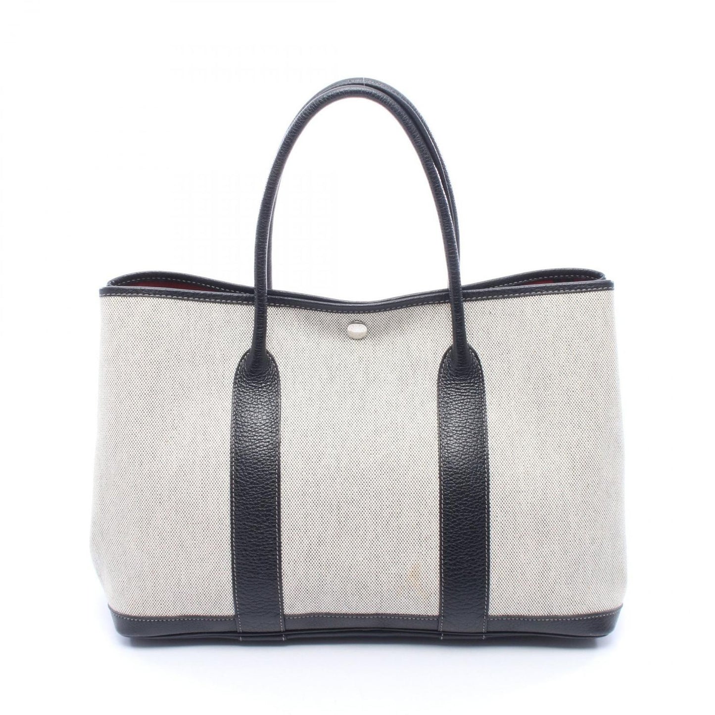 Hermes Tote Garden Party PM Bolduc Ribbon Ecru Black Leather