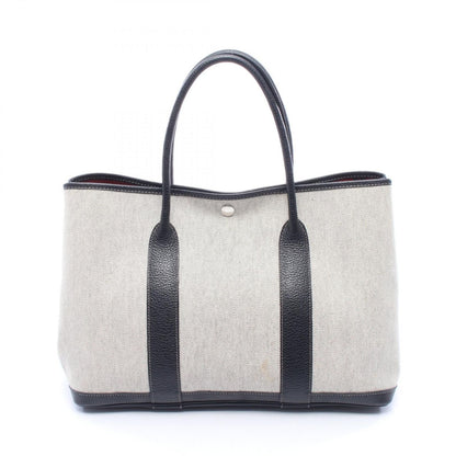 Hermes Tote Garden Party PM Bolduc Ribbon Ecru Black Leather