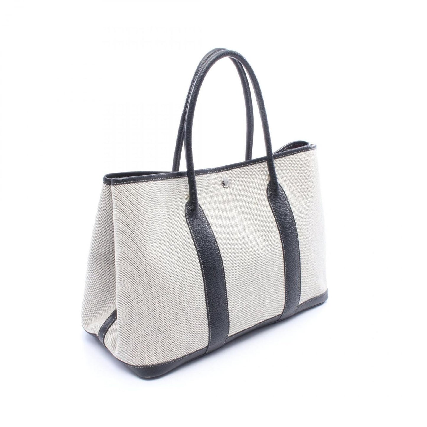 Hermes Tote Garden Party PM Bolduc Ribbon Ecru Black Leather — view 2
