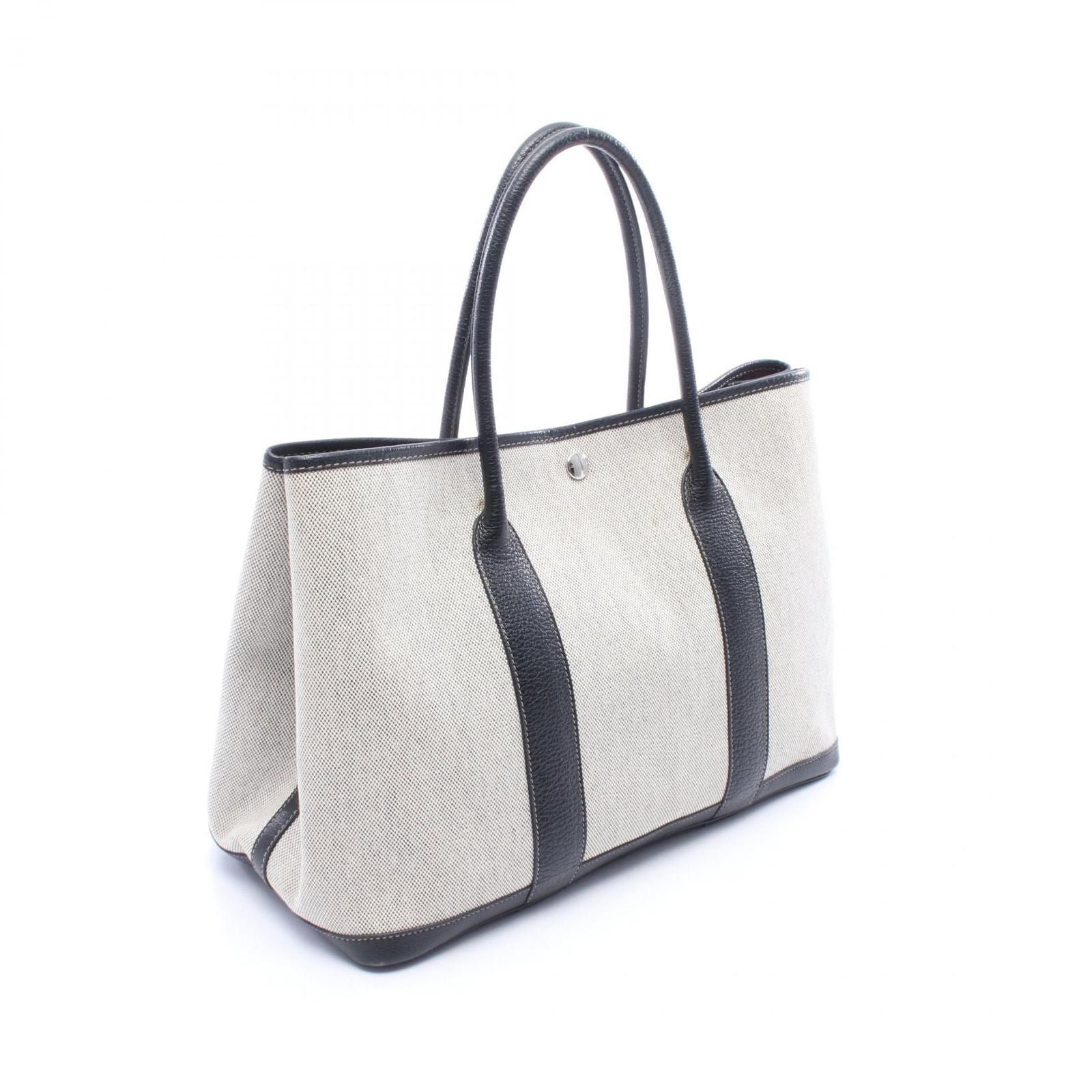 Hermes Tote Garden Party PM Bolduc Ribbon Ecru Black Leather — view 2
