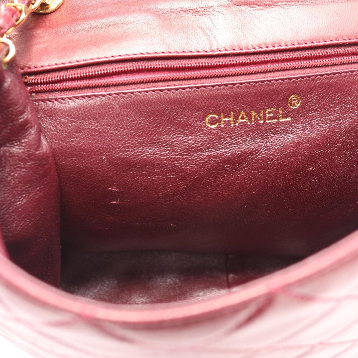 Chanel Shoulder Bag Quilted Wine Red Lambskin Diamond Stitch CC Logo Chain — view 6