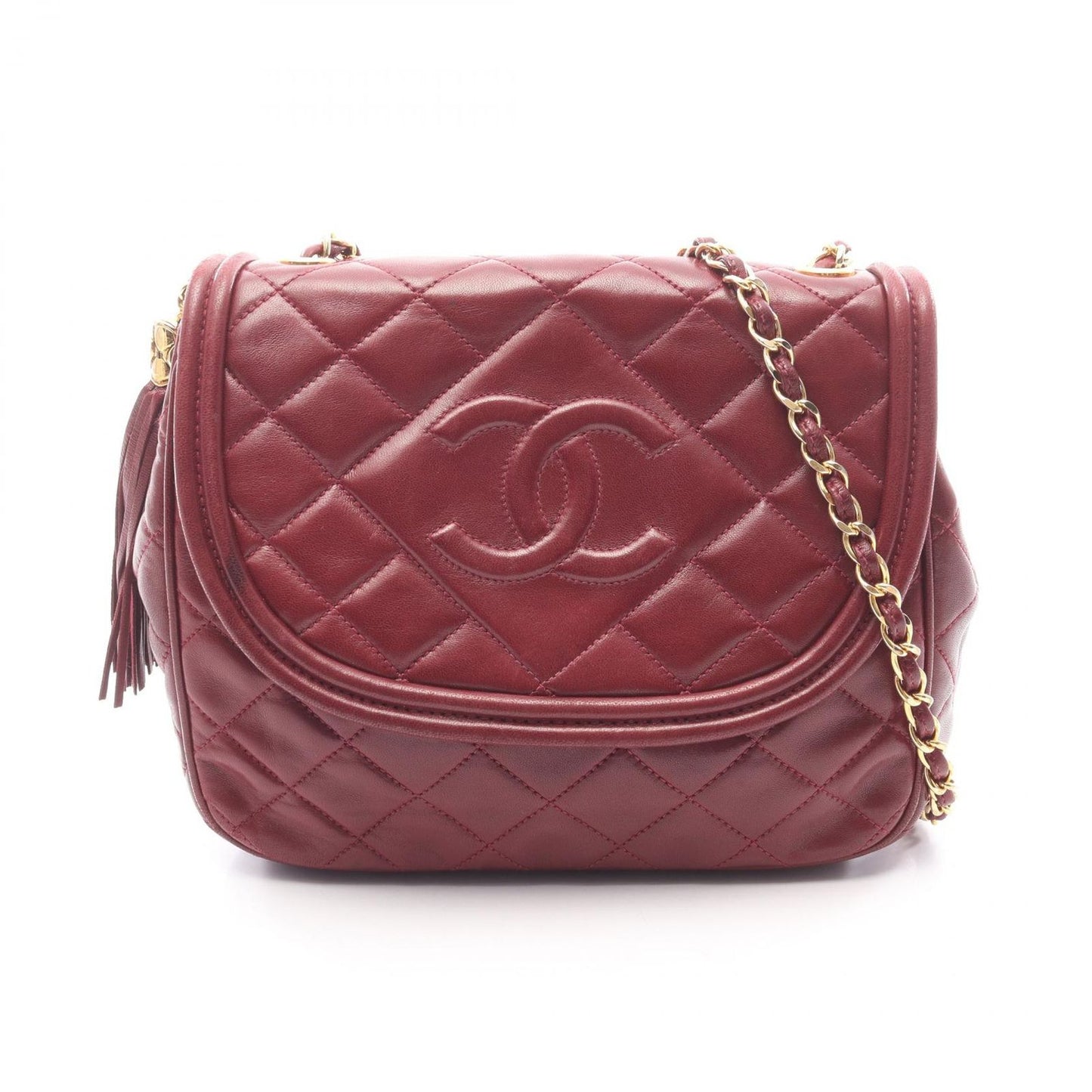 Chanel Shoulder Bag Quilted Wine Red Lambskin Diamond Stitch CC Logo Chain