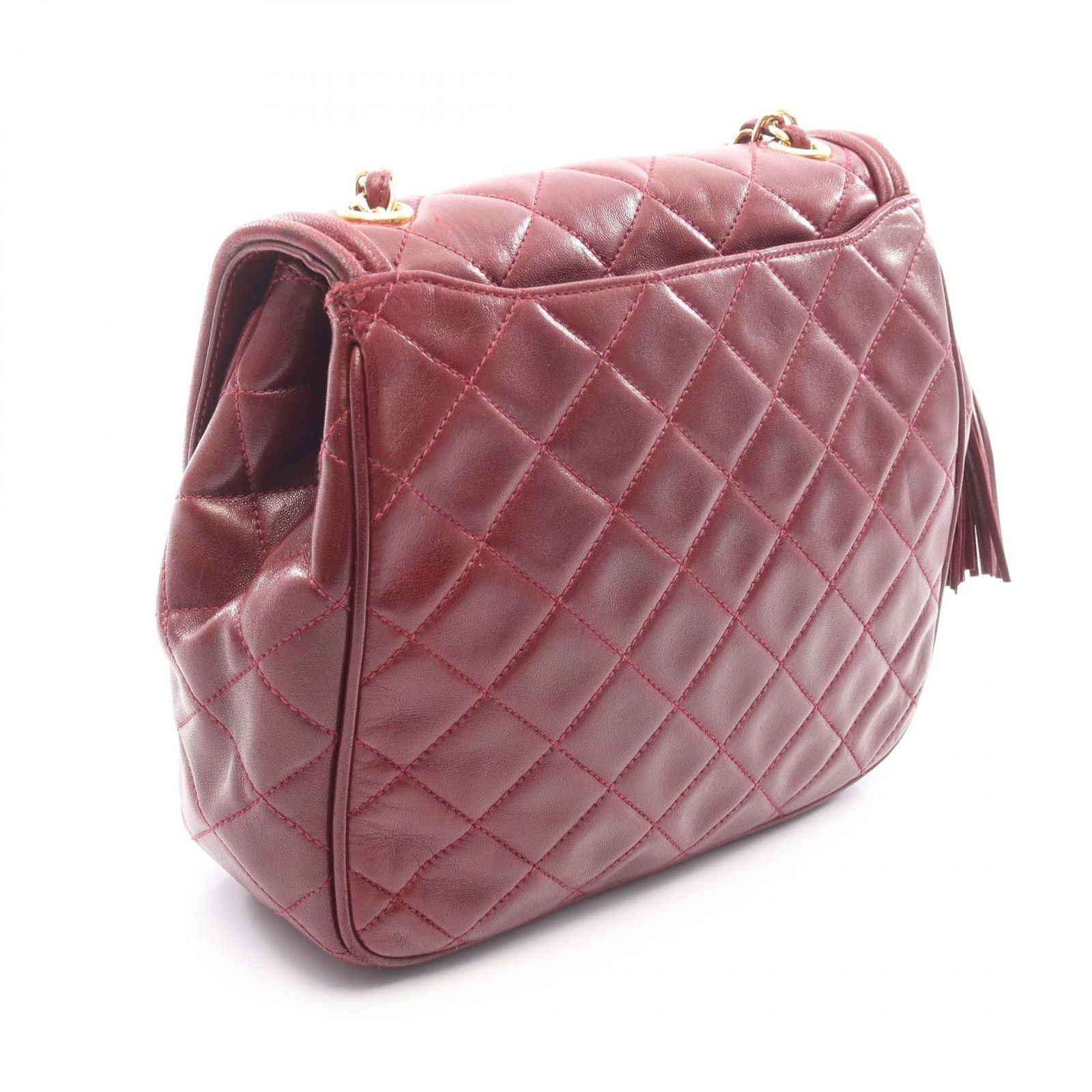 Chanel Shoulder Bag Quilted Wine Red Lambskin Diamond Stitch CC Logo Chain — view 2