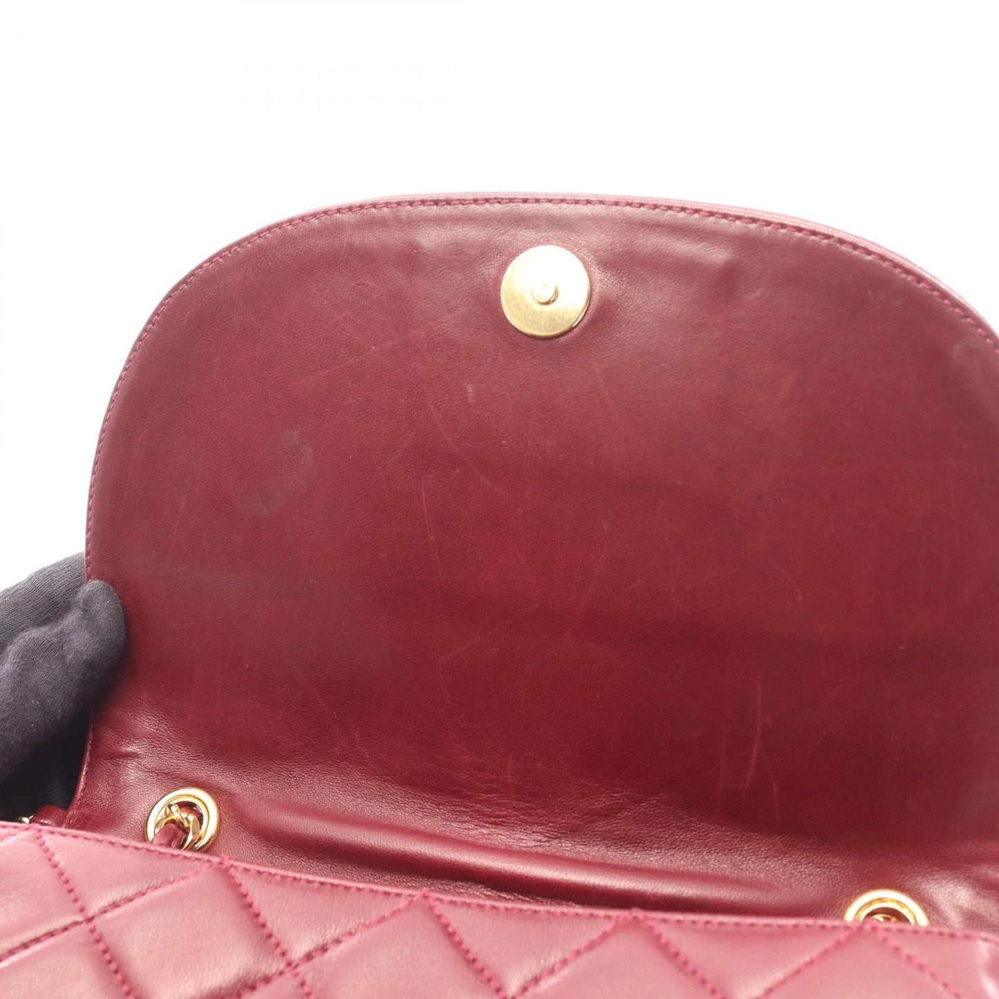 Chanel Shoulder Bag Quilted Wine Red Lambskin Diamond Stitch CC Logo Chain — view 8