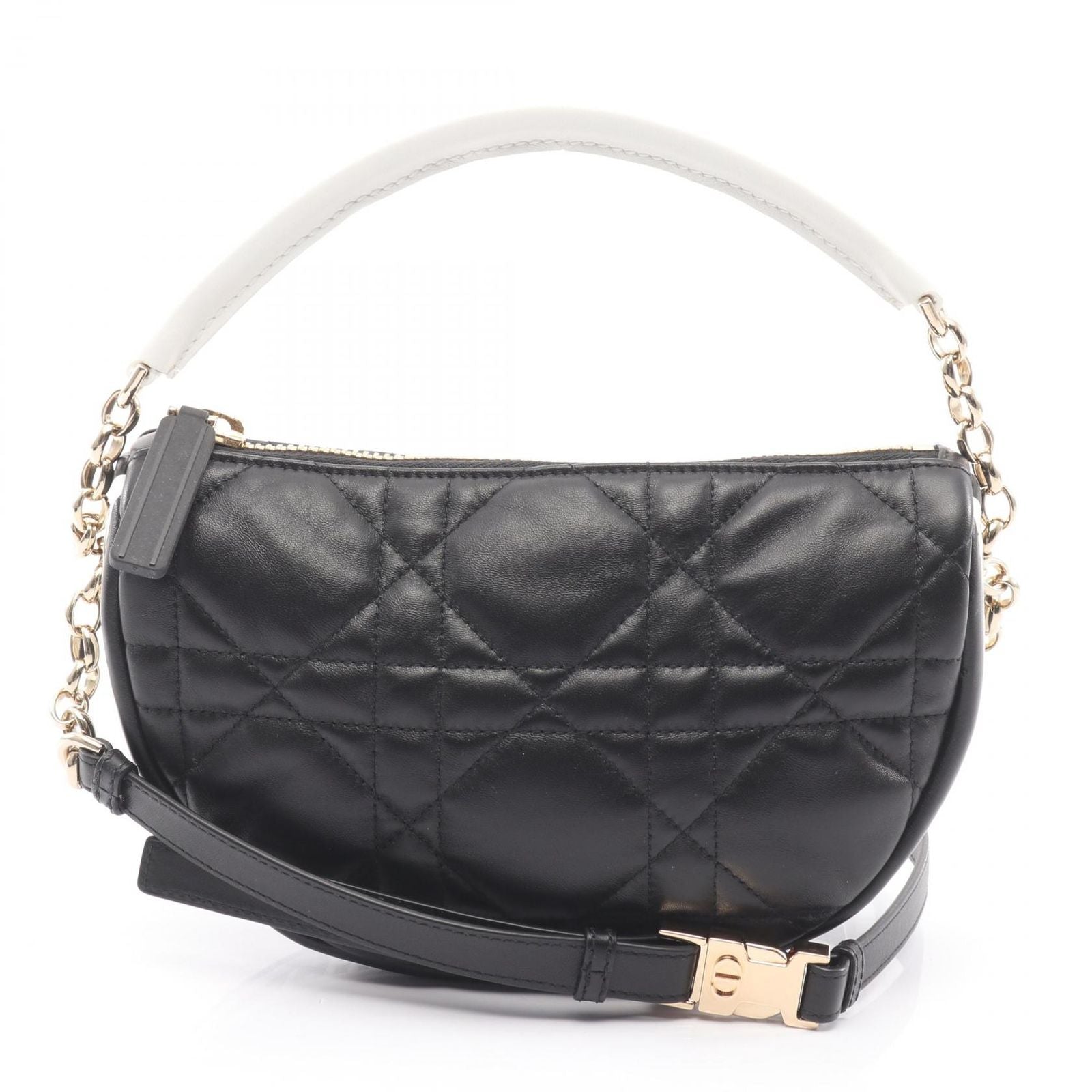 Dior Shoulder Bag Vibe Cannage 2-Way Black White Leather