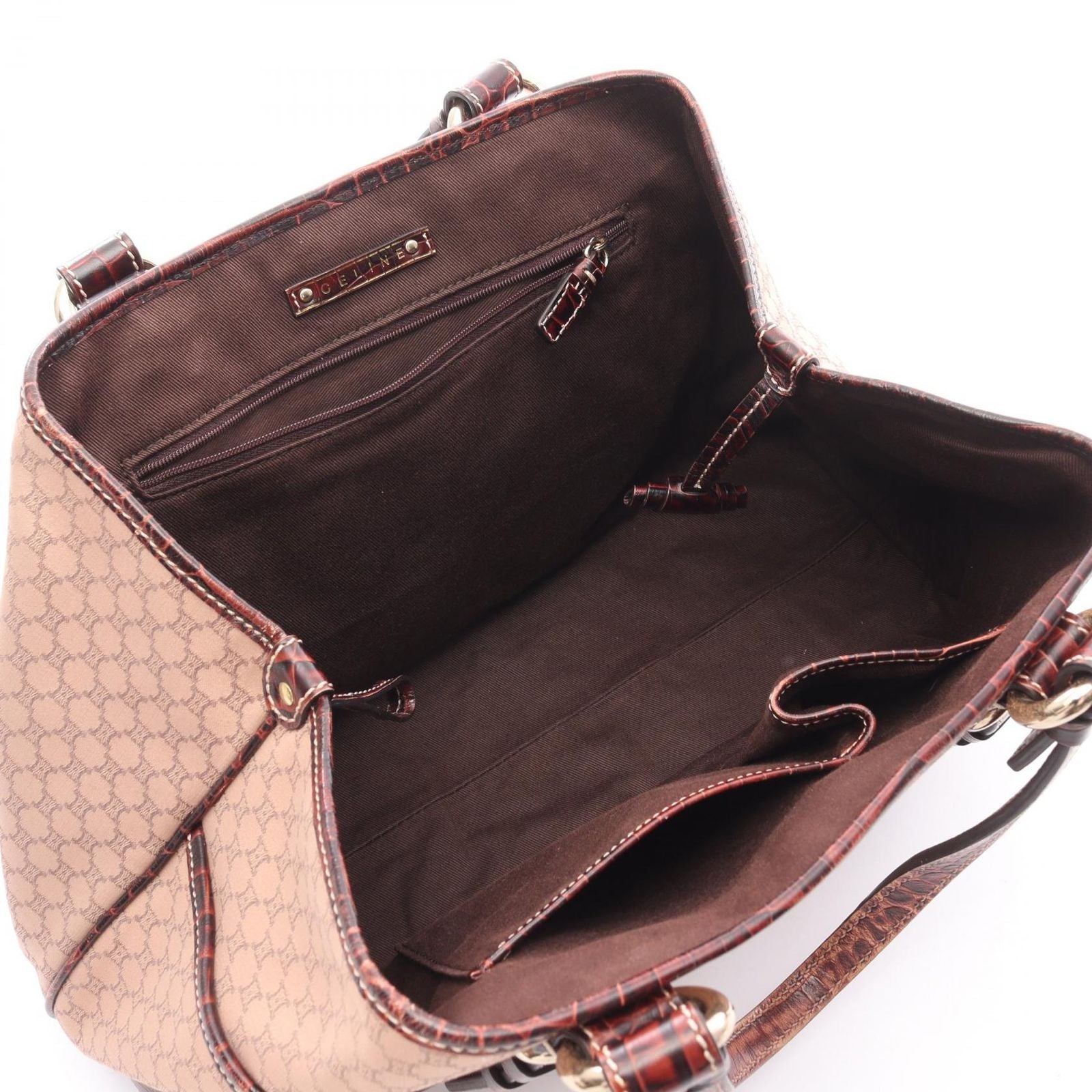 Celine Handbag Macadam Pink Beige Canvas Leather Tote — view 3
