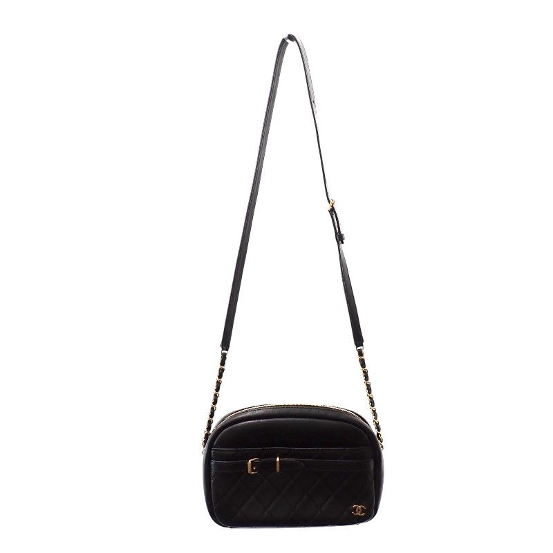 Chanel Camera Bag Lambskin Leather Quilted CC Logo Black Vintage Gold Mini Party — view 8